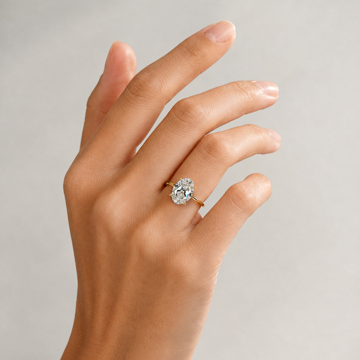 Classic Hidden Halo Design Oval Cut Lab Grown Diamond Polished Engagement Rings With Round Cut Accent Stones #MCERL0050