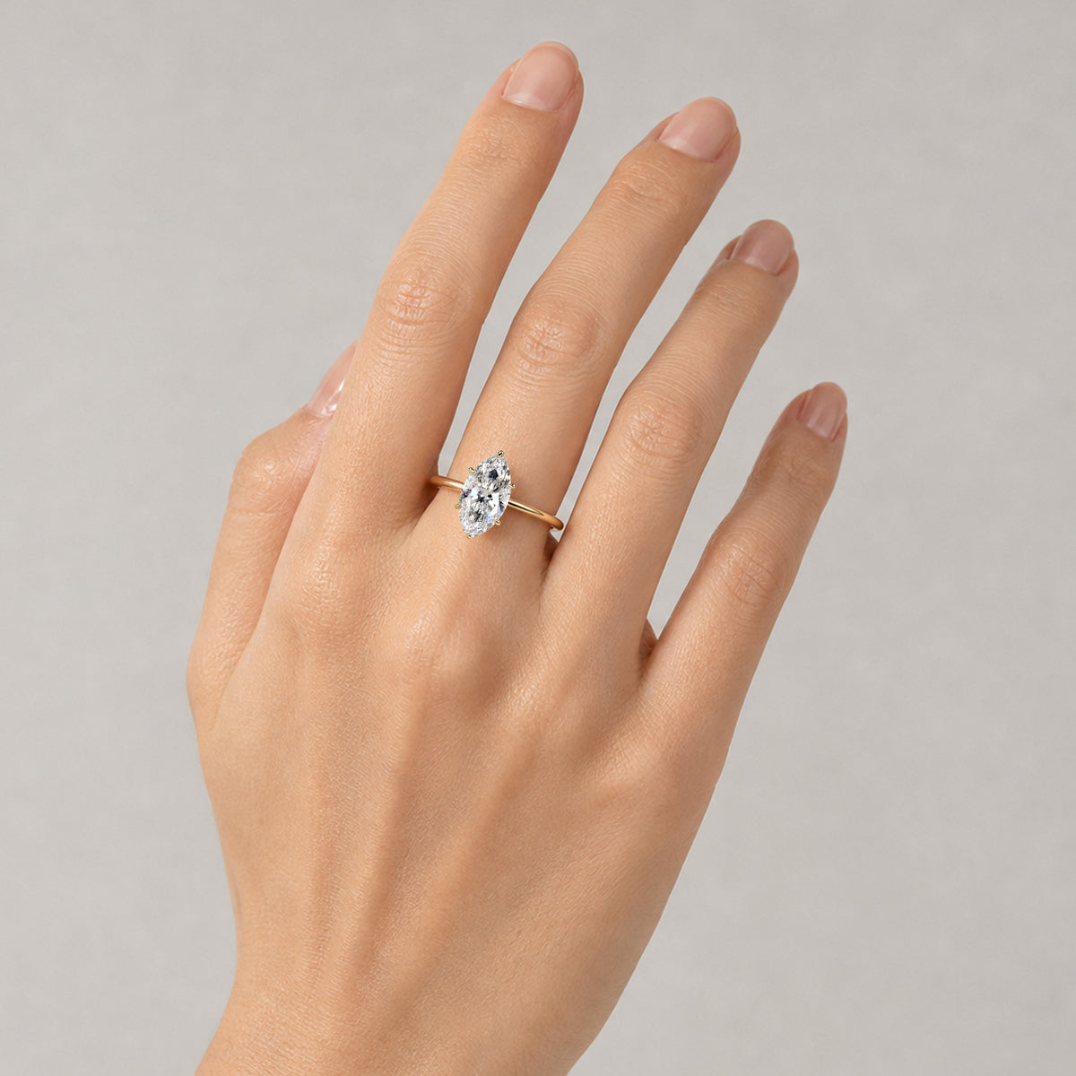 Hidden Halo Modern Design Marquise Cut Lab Grown Diamond Polished Engagement Ring With Round Cut Accent Stones #MCERL0051
