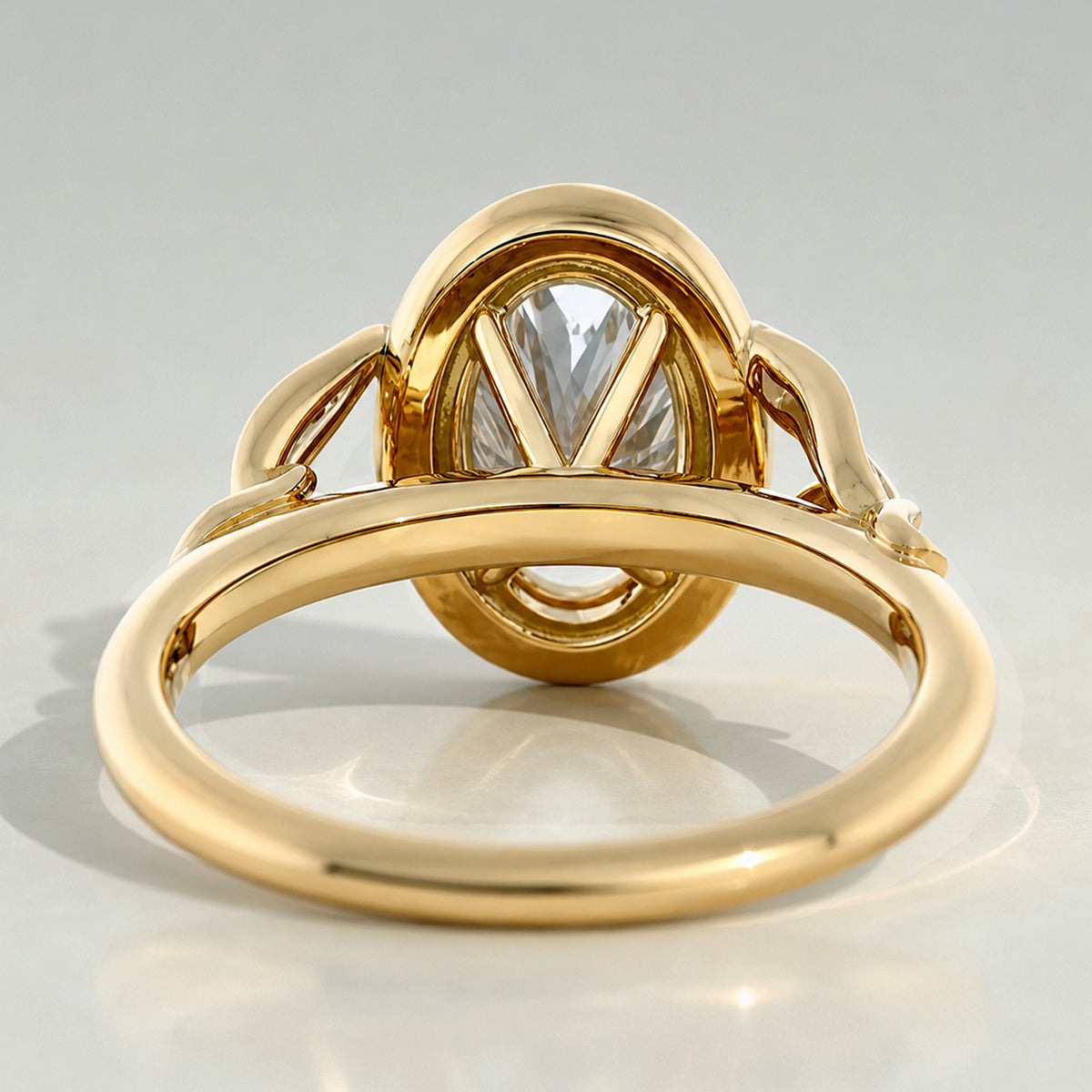 Hidden Halo Nature Inspired Design Oval Cut Lab Grown Diamond Cathedral Basket Engagement Rings With Round Cut Accent Stones #MCERL0054