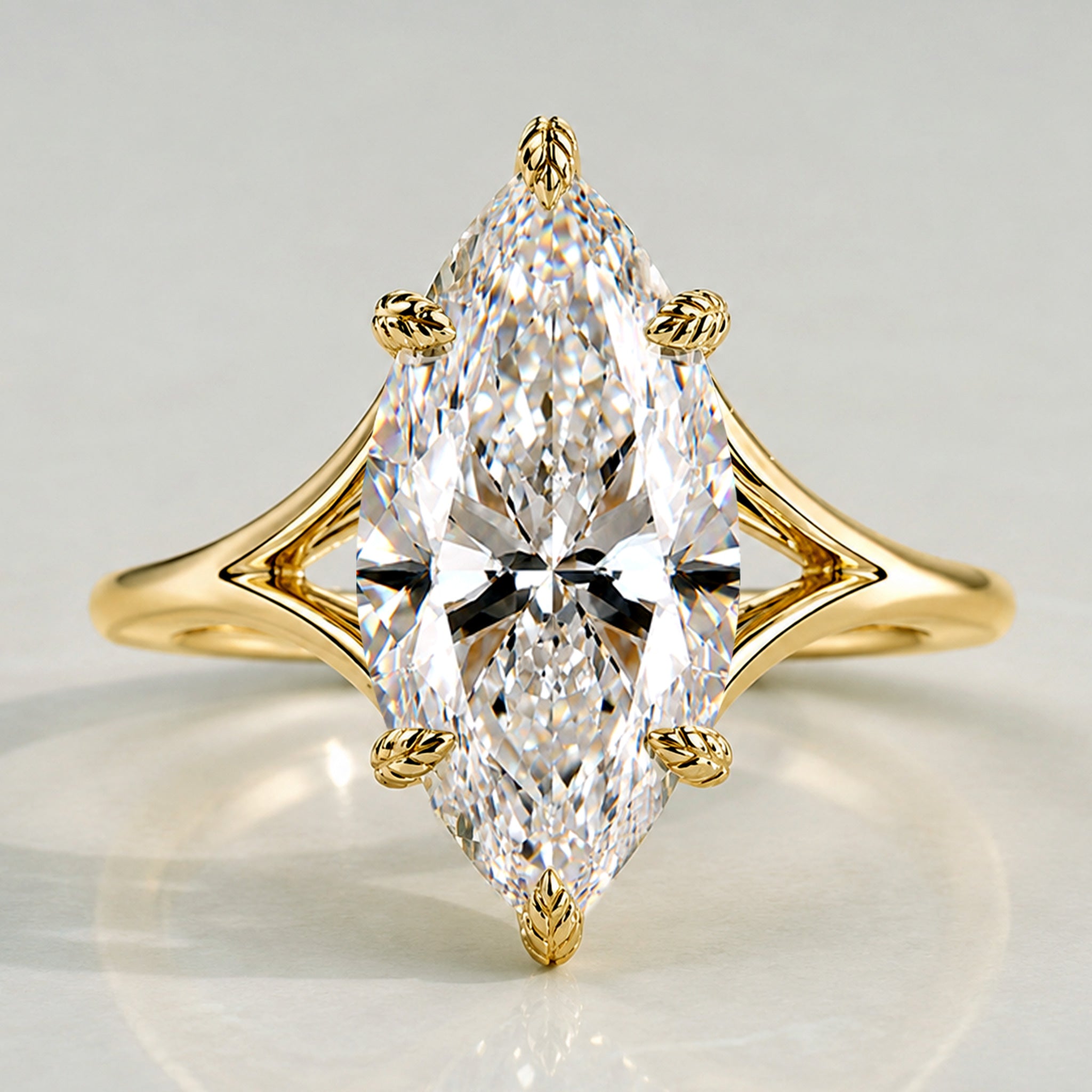 Modern Nature Inspired Design Marquise Cut Lab Grown Diamond Cathedral Basket Split Shank Polish Engagement Ring #MCERL0055
