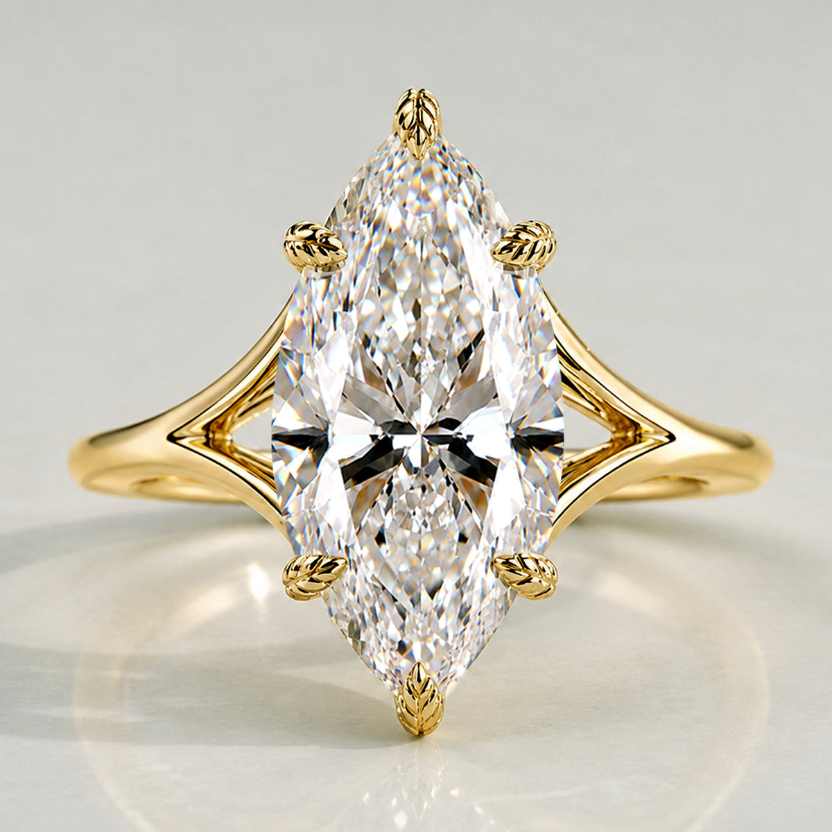 Modern Nature Inspired Design Marquise Cut Lab Grown Diamond Cathedral Basket Split Shank Polish Engagement Ring #MCERL0055