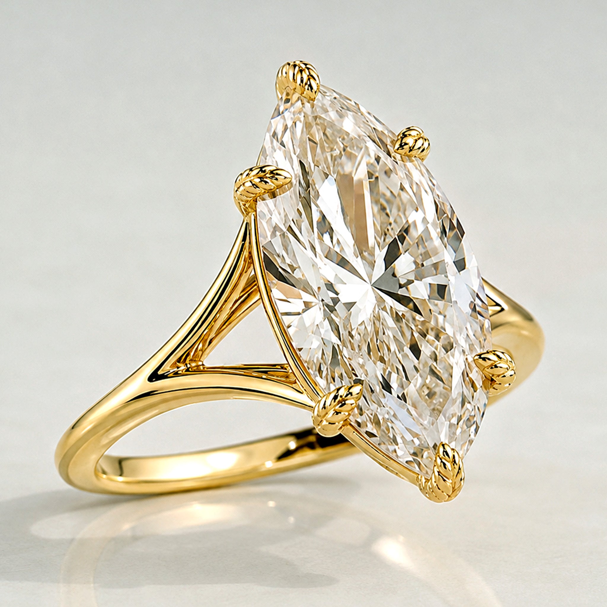 Modern Nature Inspired Design Marquise Cut Lab Grown Diamond Cathedral Basket Split Shank Polish Engagement Ring #MCERL0055