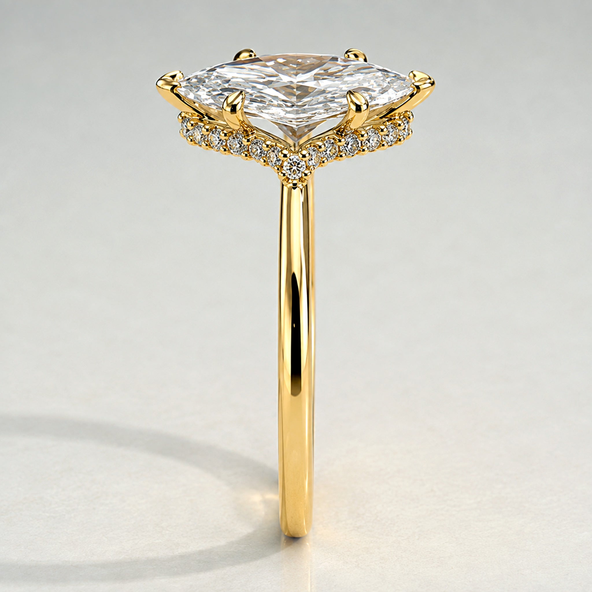 Modern Hidden Halo Design Marquise Cut Lab Grown Diamond Polished Engagement Ring With Round Cut Accent Stones#MCERL0057