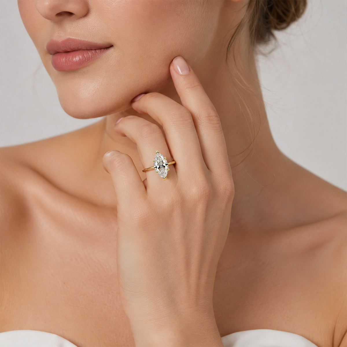 Modern Hidden Halo Design Marquise Cut Lab Grown Diamond Polished Engagement Ring With Round Cut Accent Stones#MCERL0057