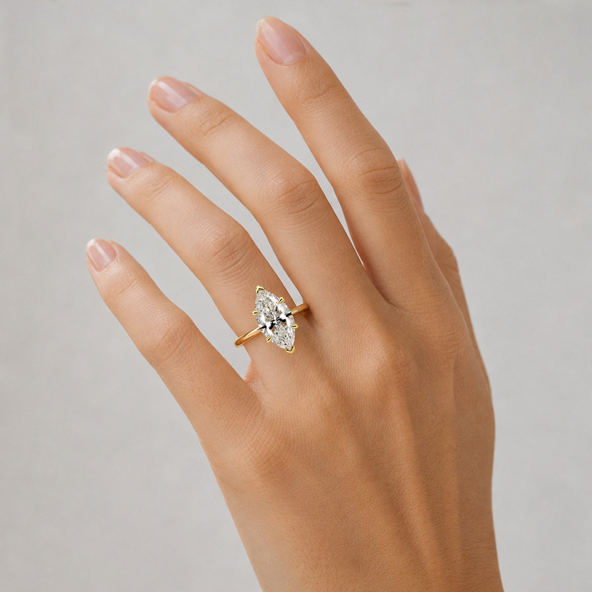 Modern Hidden Halo Design Marquise Cut Lab Grown Diamond Polished Engagement Ring With Round Cut Accent Stones#MCERL0057
