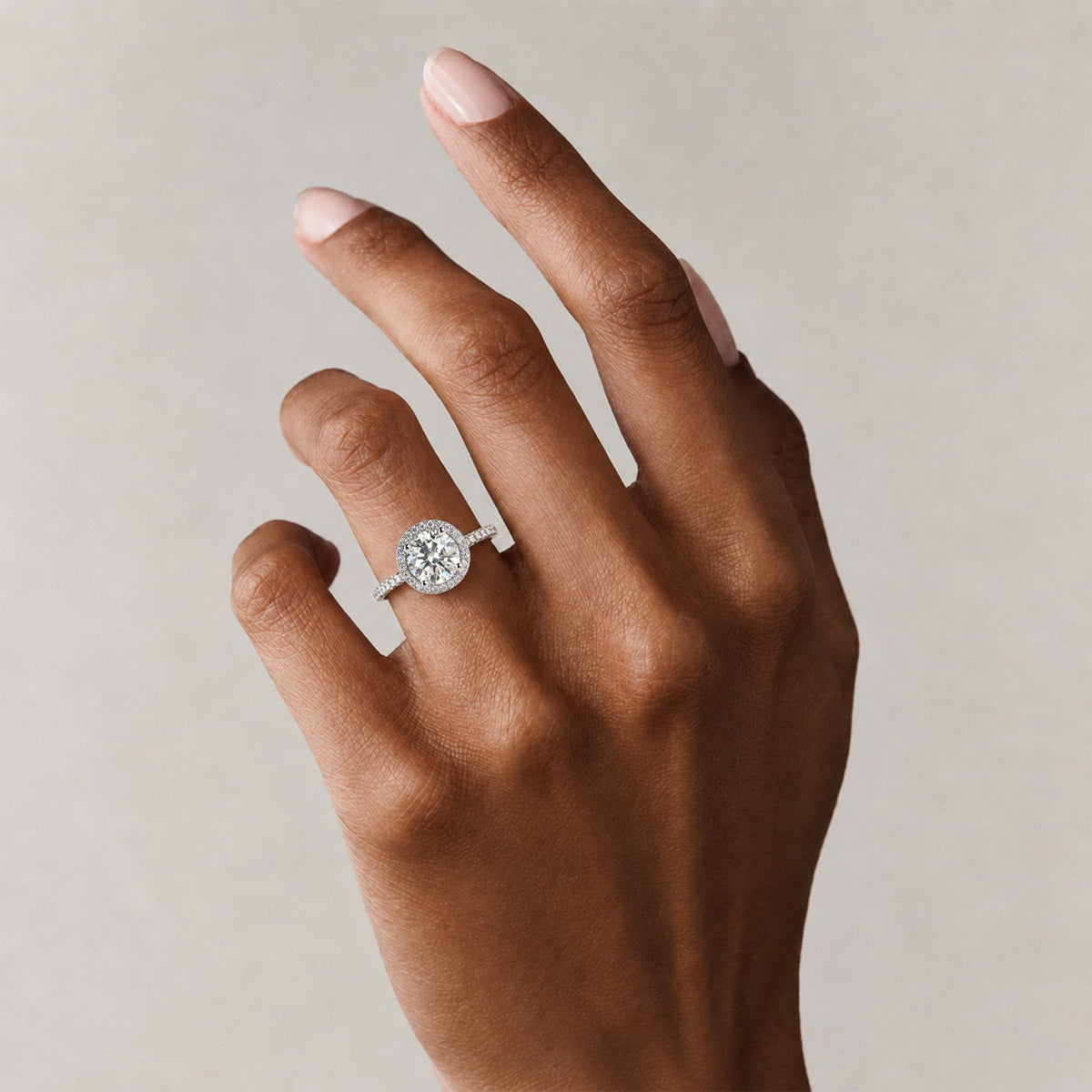 Classic Halo Design Round Cut Lab Grown Diamond Low Cathedral Basket Pave Shank Engagement Ring With Round Cut Accent Stones #MCERL0065