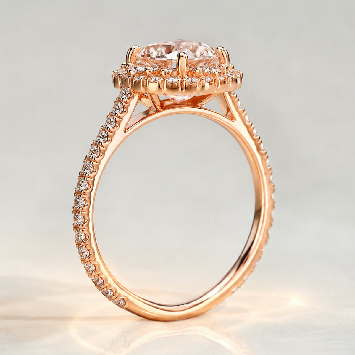 Classic Halo Design Oval Cut Lab Grown Diamond Cathedral Basket Pave Shank Engagement Ring #MCERL0073