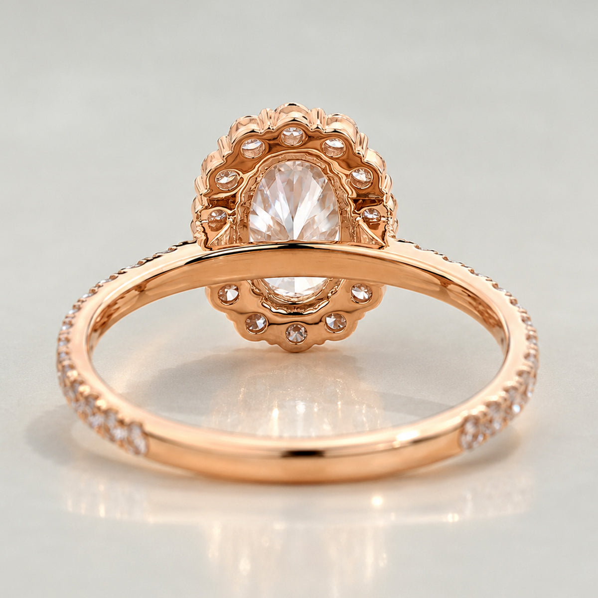 Classic Halo Design Oval Cut Lab Grown Diamond Cathedral Basket Pave Shank Engagement Ring #MCERL0073