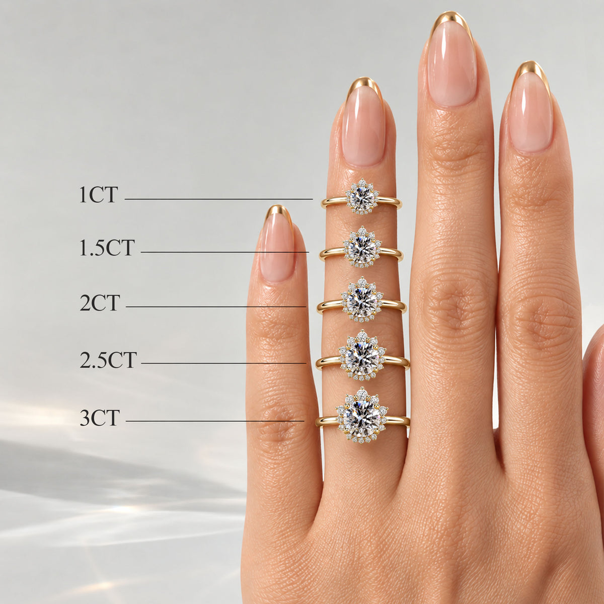 Halo Floral Design Round Cut Lab Grown Diamond Cathedral Basket Engagement Ring With Round Cut Accent Stones #MCERL0080
