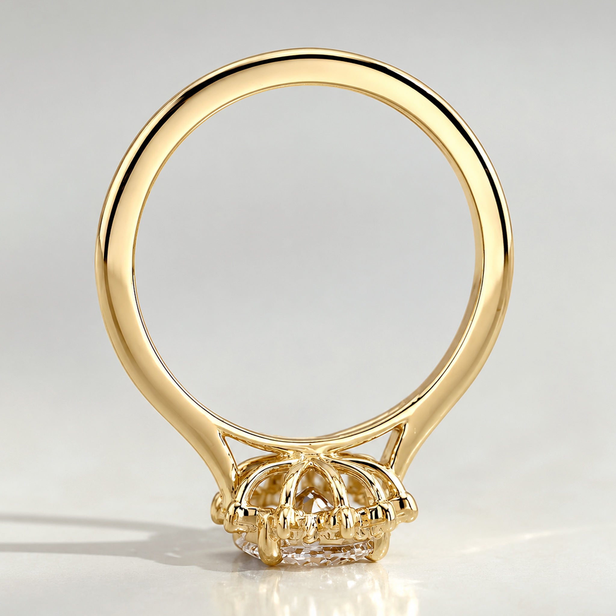 Halo Floral Design Round Cut Lab Grown Diamond Cathedral Basket Engagement Ring With Round Cut Accent Stones #MCERL0080