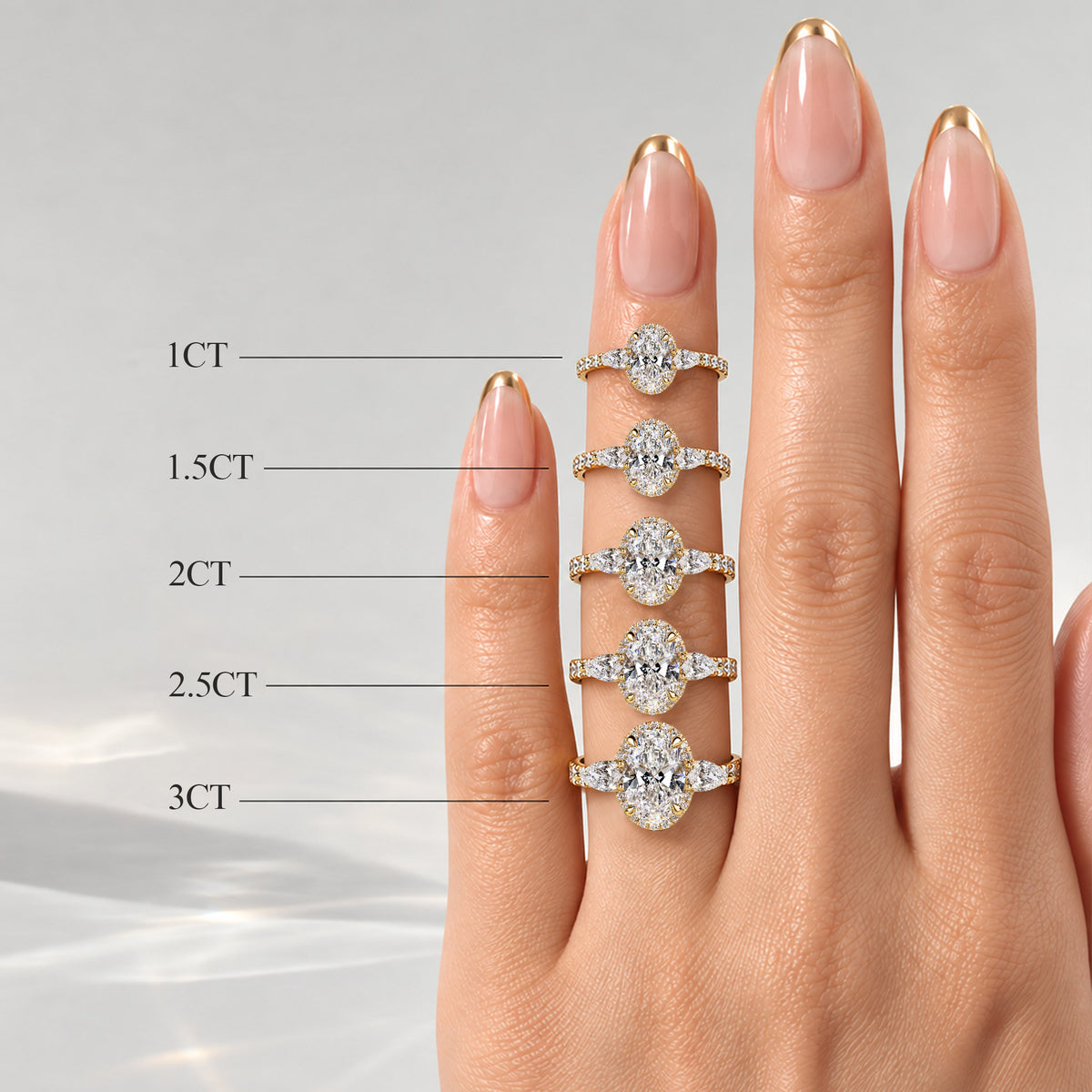 Halo Three Stones Modern Design Oval Cut Lab Grown Diamond Cathedral Basket Engagement Ring With Pear Cut And Round Cut Accent Stones #MCERL0096