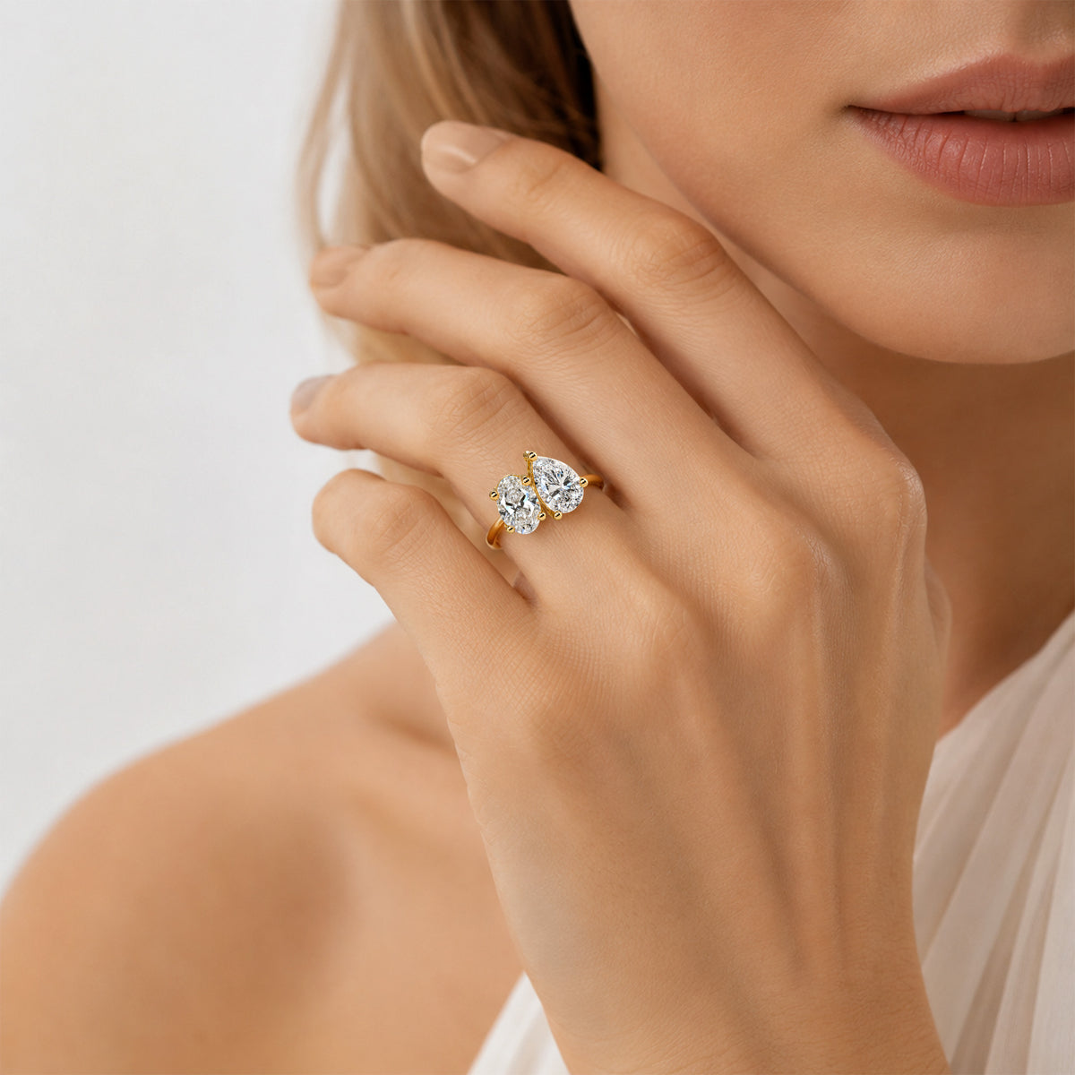 Modern Toi et Moi Design Oval Cut And Pear Cut Lab Grown Diamond Engagement Ring #MCERL0108