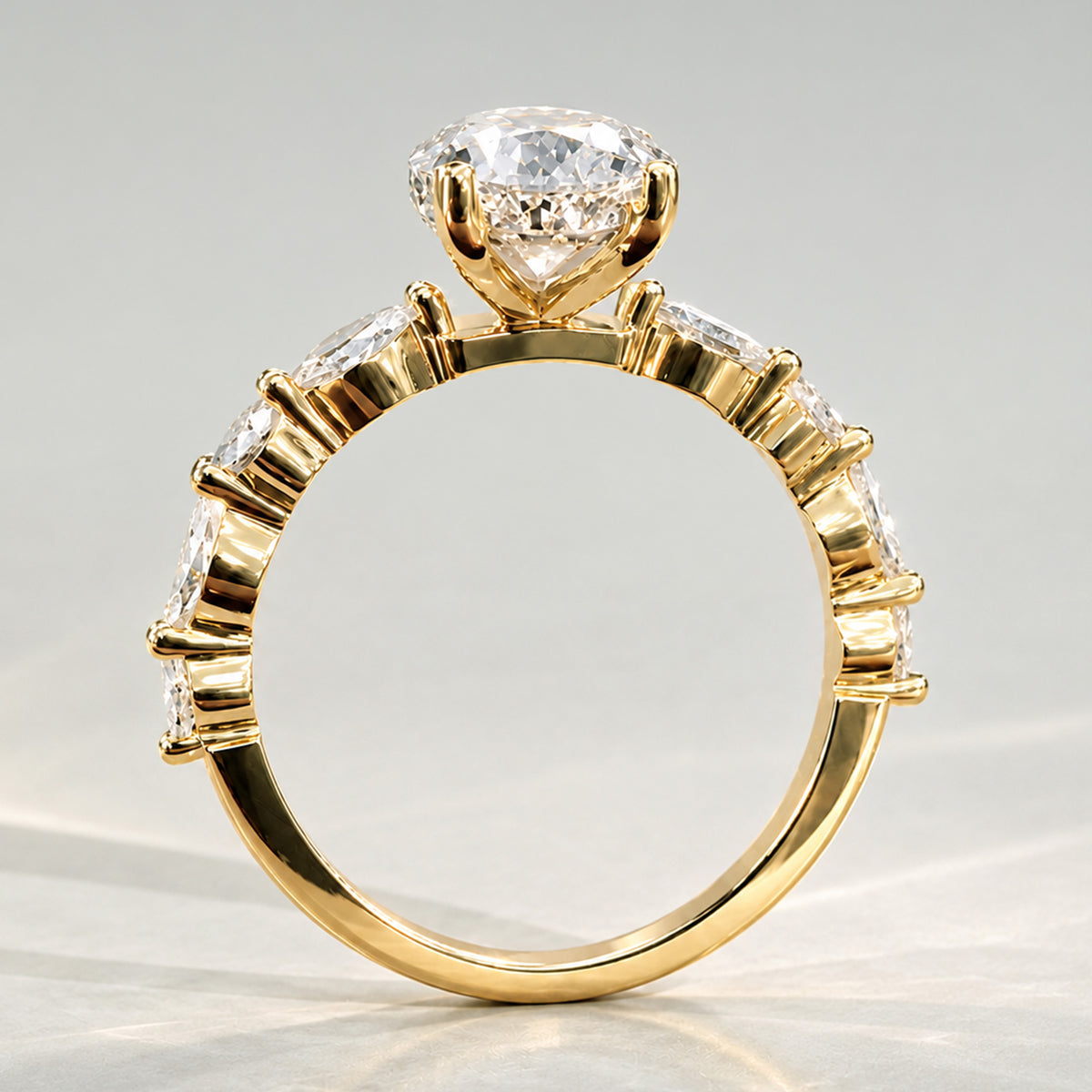 Hidden Halo Design Pear Cut Lab Grown Diamond Center Stone Pave Shank Engagement Ring With Round Cut And Marquise Cut Accent Stones #MCERL0114