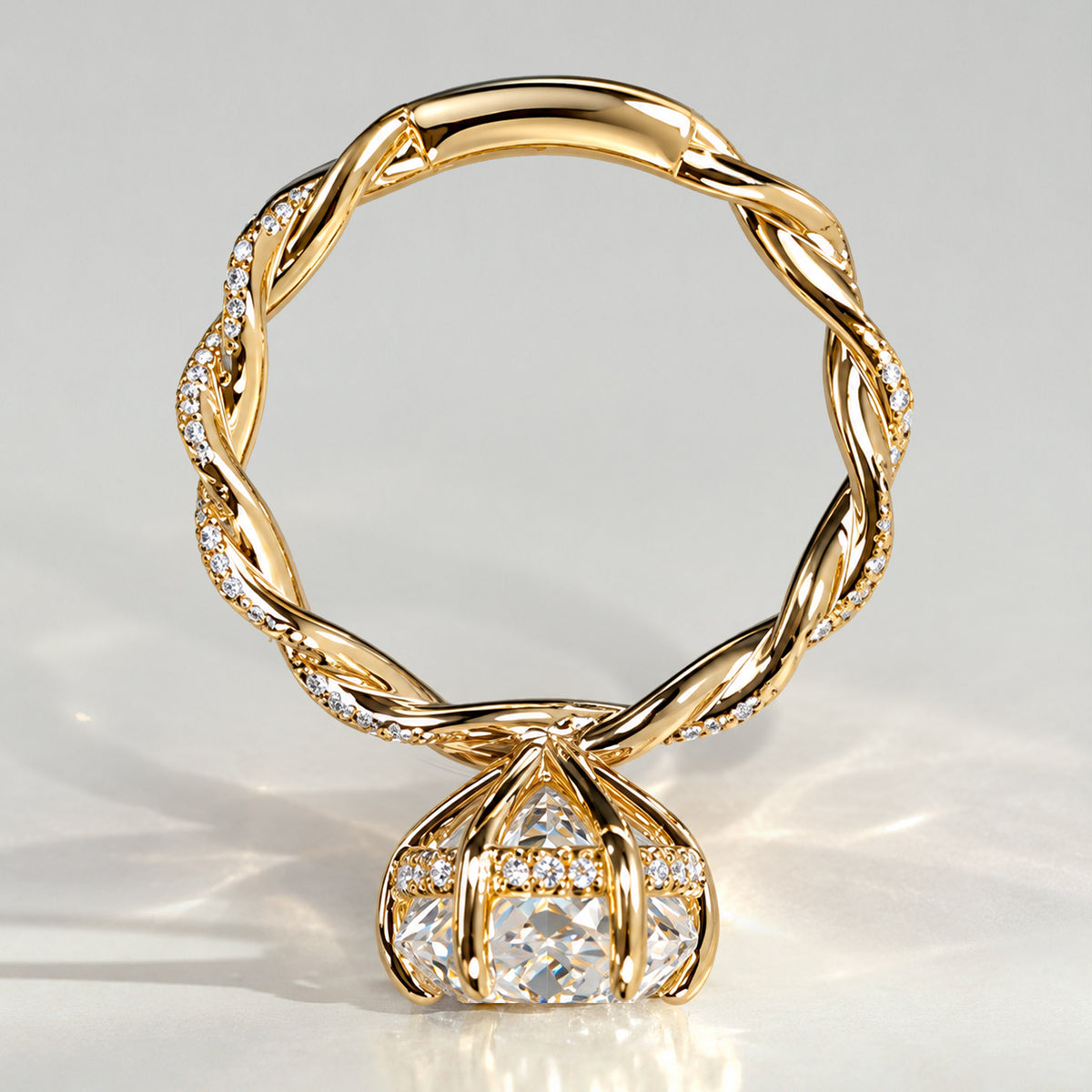 Hidden Halo Design Marquise Cut Lab Grown Diamond Rope Twisted Shank Engagement Ring With Round Cut Accent Stones #MCERL0118