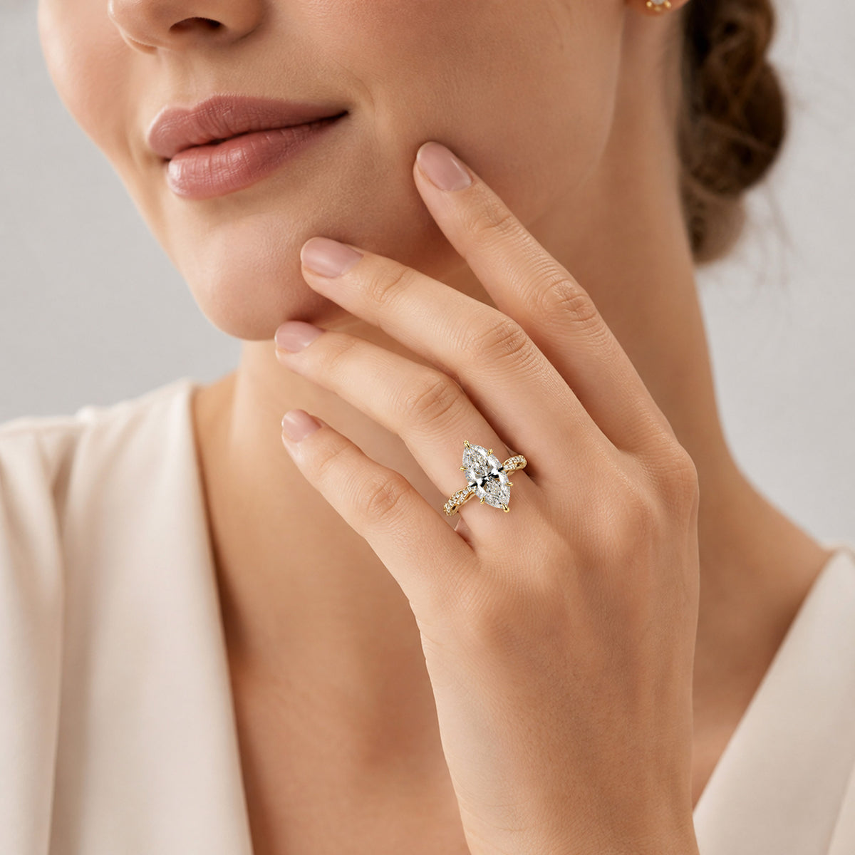 Hidden Halo Design Marquise Cut Lab Grown Diamond Rope Twisted Shank Engagement Ring With Round Cut Accent Stones #MCERL0118