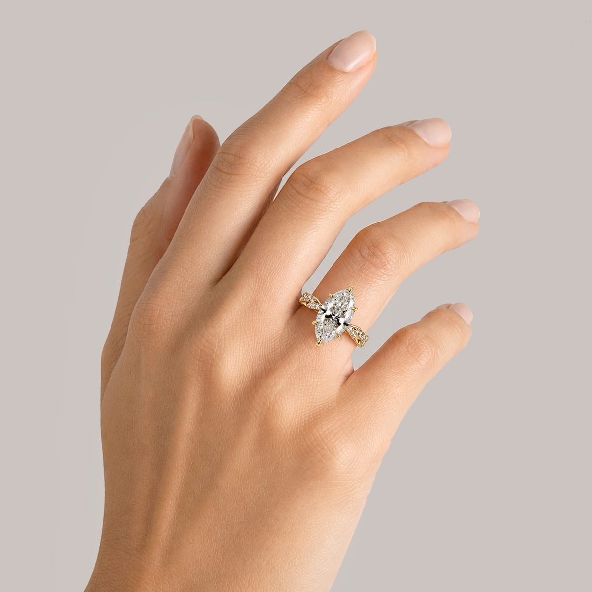 Hidden Halo Design Marquise Cut Lab Grown Diamond Rope Twisted Shank Engagement Ring With Round Cut Accent Stones #MCERL0118