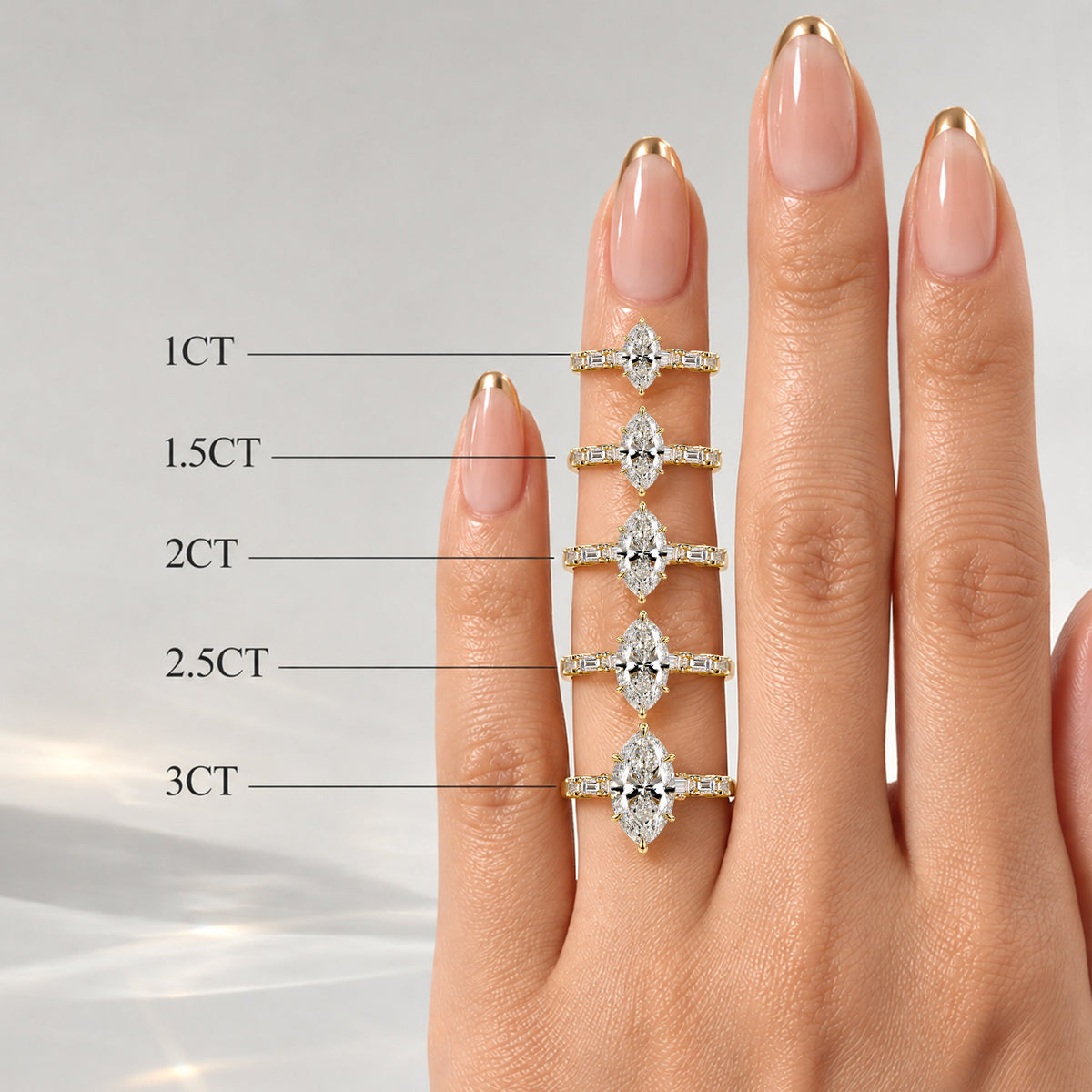 Art Deco Modern Design Marquise Cut Lab Grown Diamond Pave Shank Engagement Ring With Round Cut And Baguette Cut Accent Stones #MCERL0122