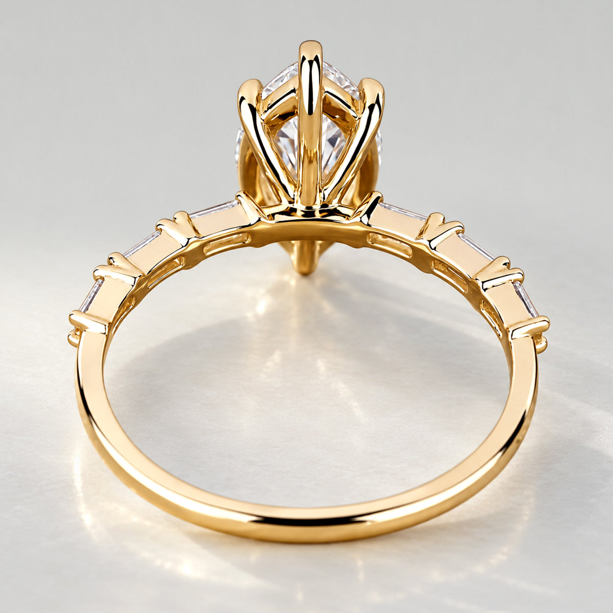 Art Deco Modern Design Marquise Cut Lab Grown Diamond Pave Shank Engagement Ring With Round Cut And Baguette Cut Accent Stones #MCERL0122