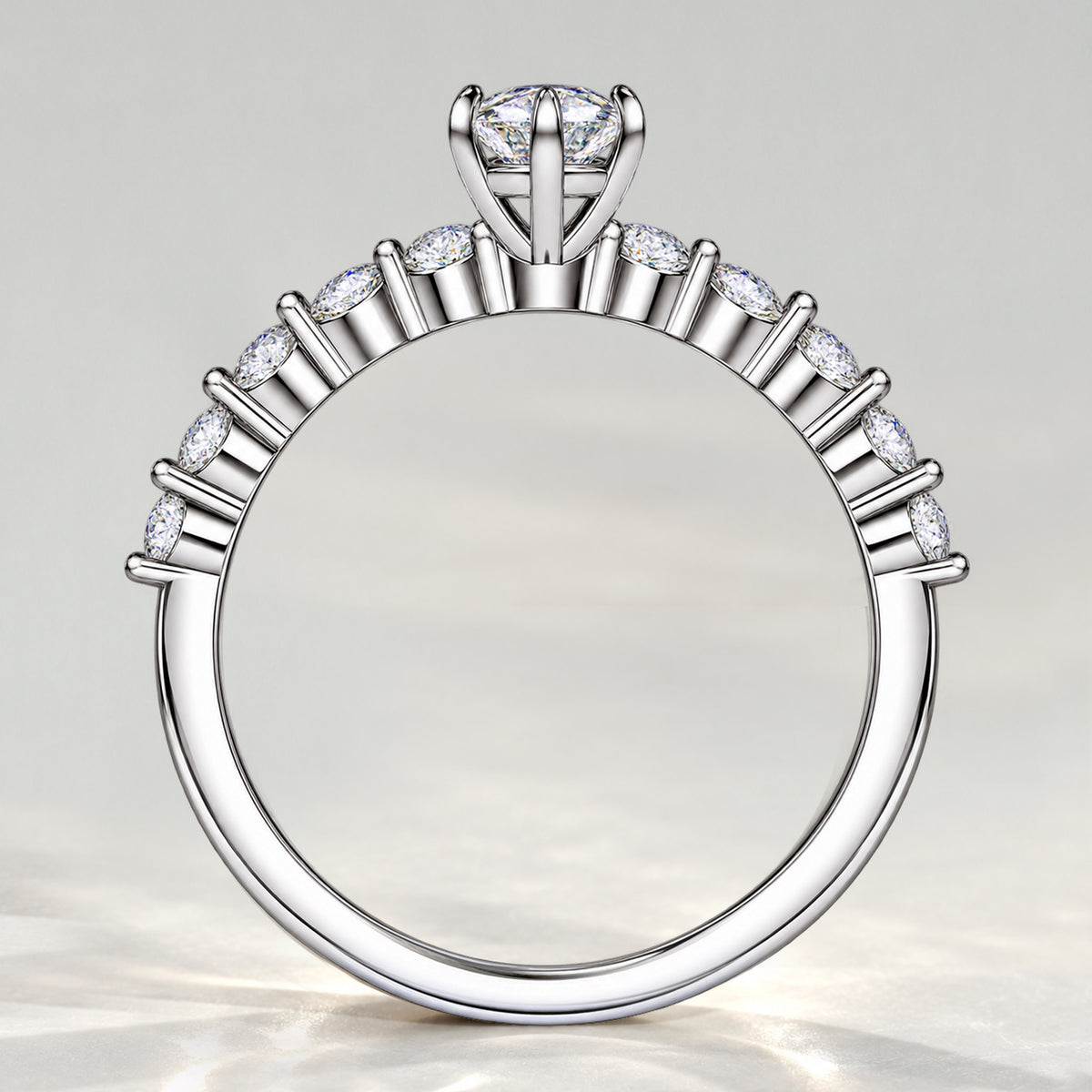 Modern Design Marquise Cut Lab Grown Diamond Pave Shank Engagement Ring With Round Cut Accent Stones #MCERL0124