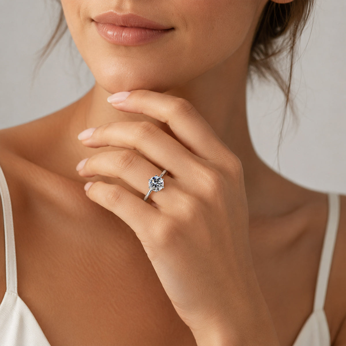 Modern Solitaire Design Round Cut Lab Grown Diamond Tapered Shank Engagement Ring #MCERL0134