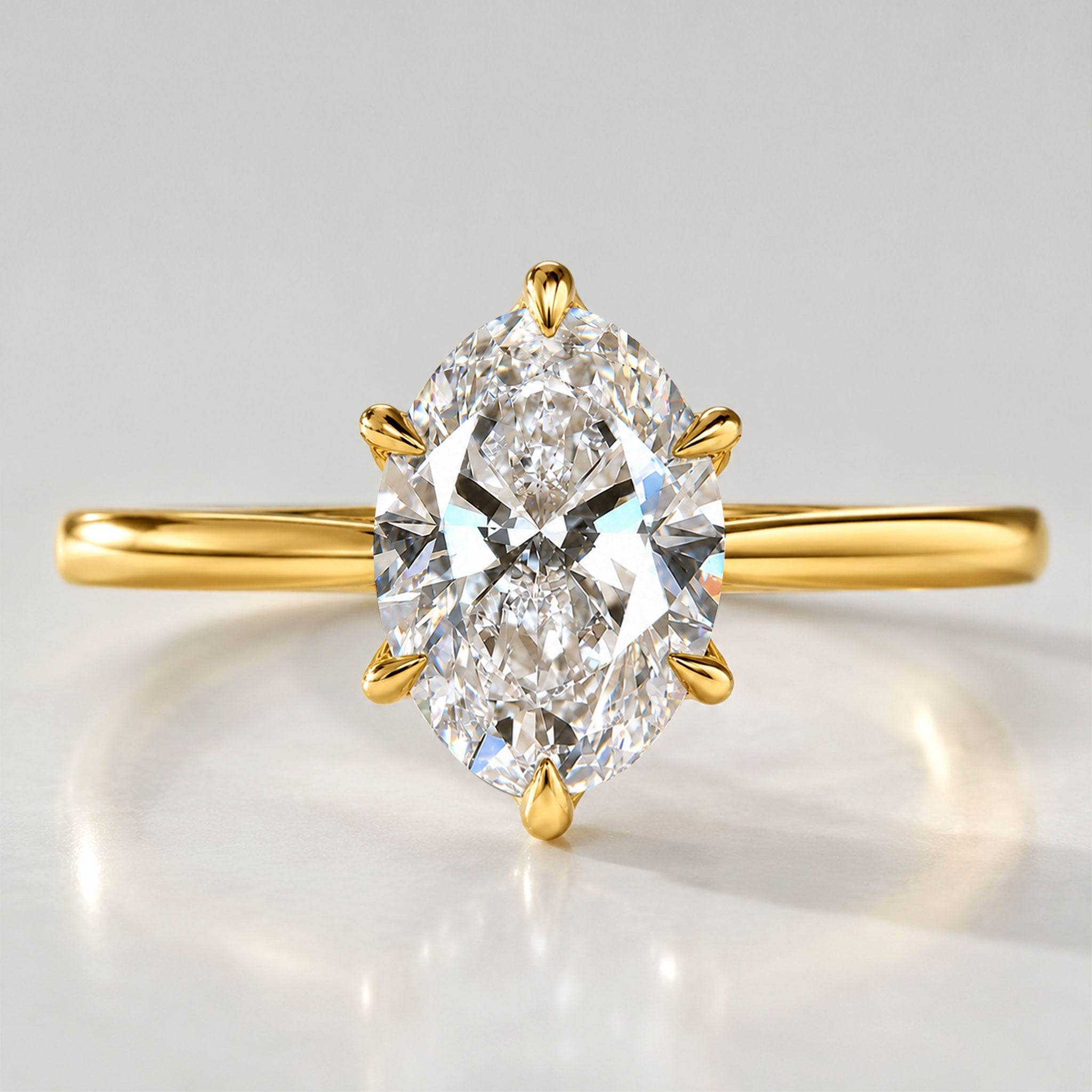 Minimalist Solitaire Design Oval Cut Lab Grown Diamond Knife Edge Shank Engagement Ring #MCERL0137