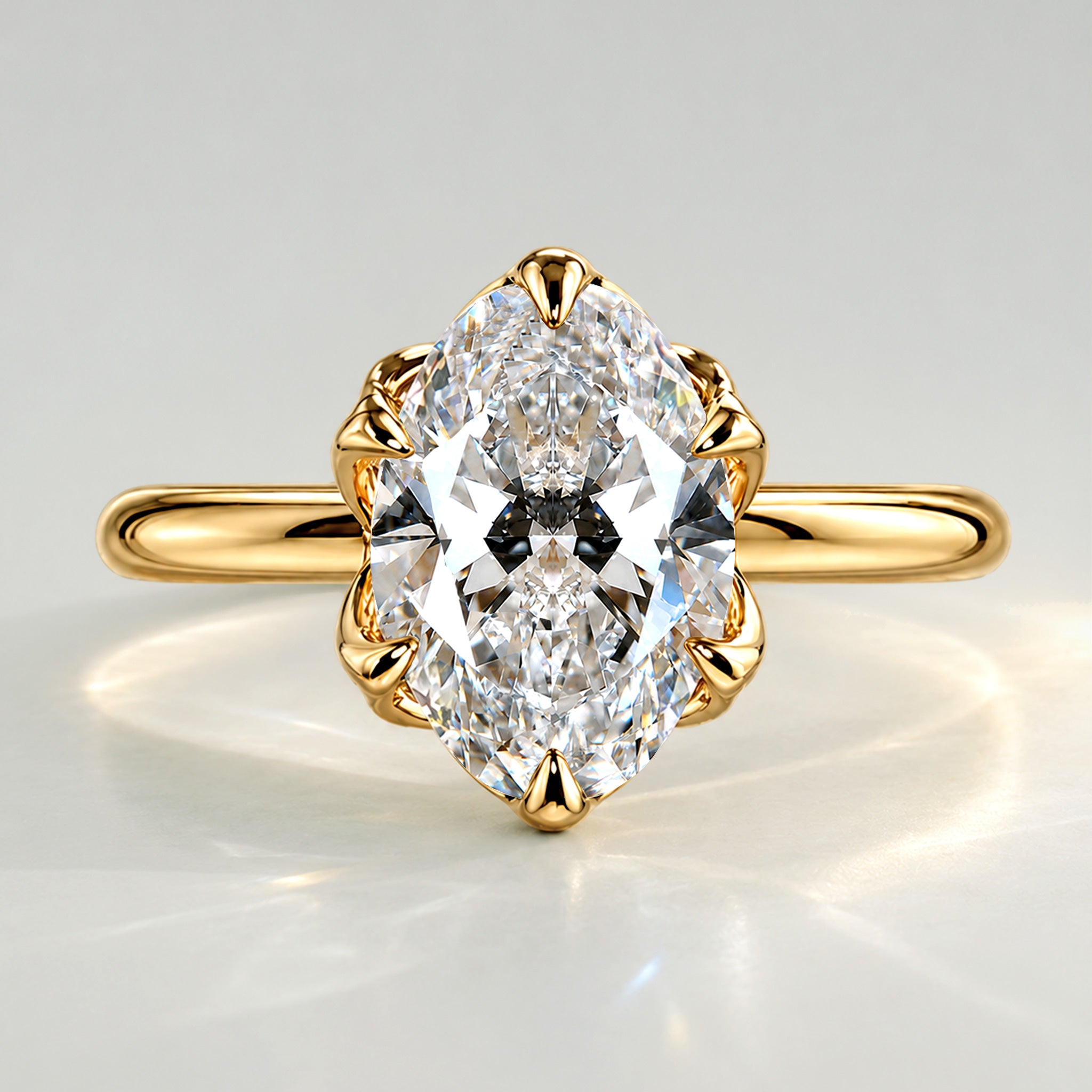 Classic Solitaire Design Oval Cut Lab Grown Diamond Tulip Basket Engagement Ring #MCERL0139