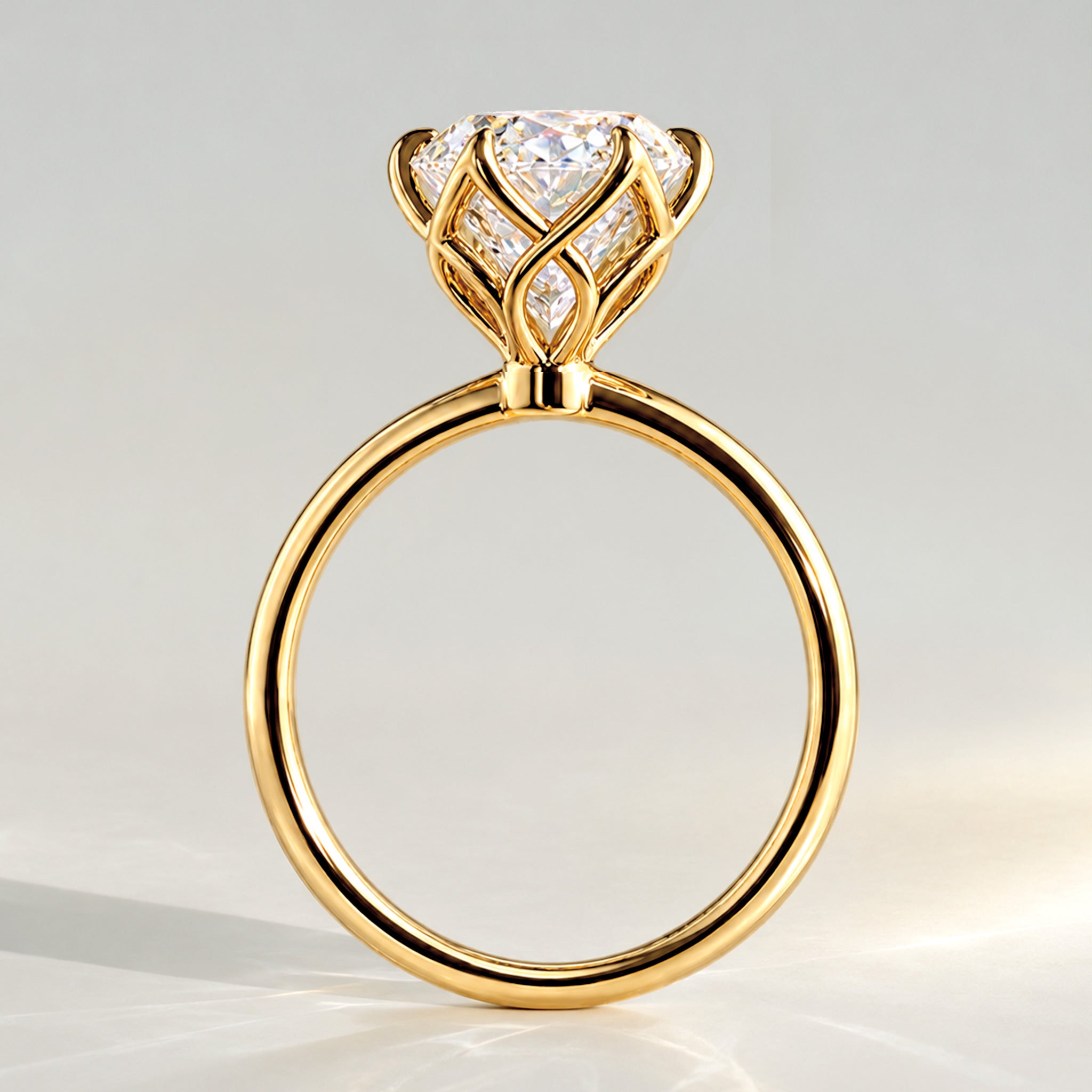 Classic Solitaire Design Oval Cut Lab Grown Diamond Tulip Basket Engagement Ring #MCERL0139