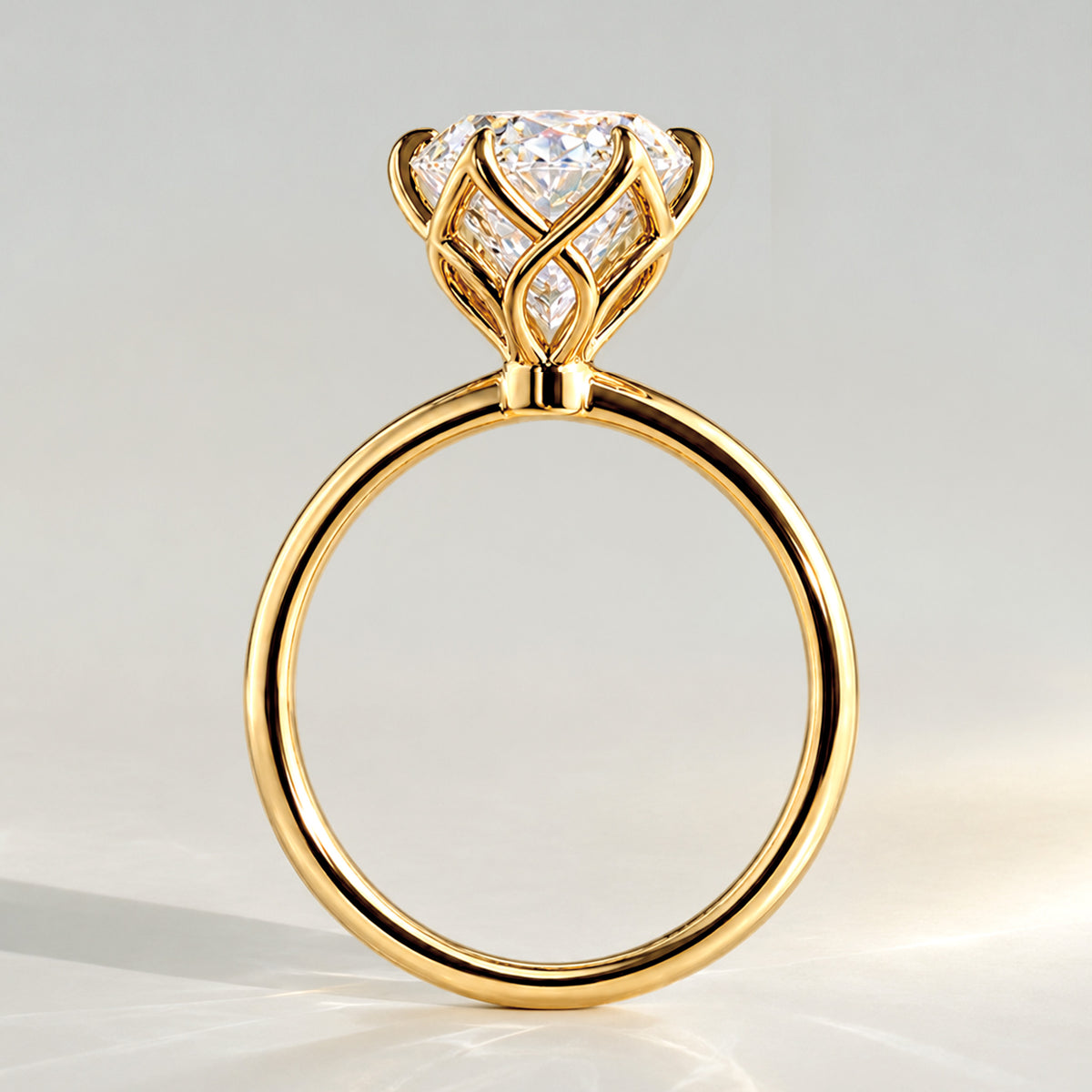 Classic Solitaire Design Oval Cut Lab Grown Diamond Tulip Basket Engagement Ring #MCERL0139