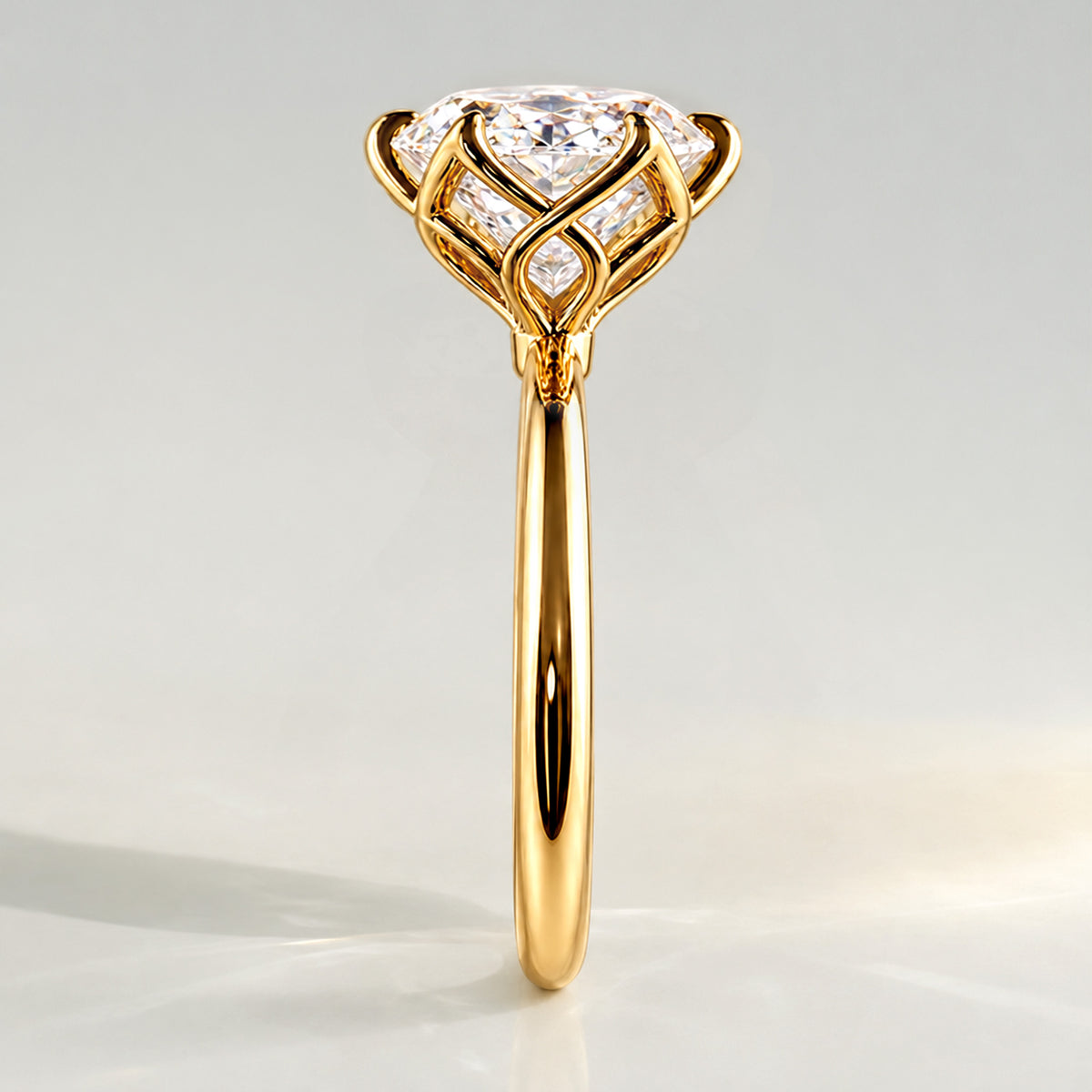 Classic Solitaire Design Oval Cut Lab Grown Diamond Tulip Basket Engagement Ring #MCERL0139