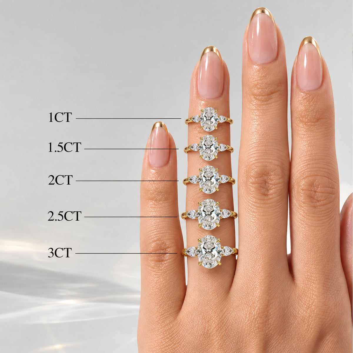 Three Stones Modern Design Oval Cut Lab Grown Diamond Tulip Basket Engagement Ring With Pear Cut Accent Stones #MCERL0140