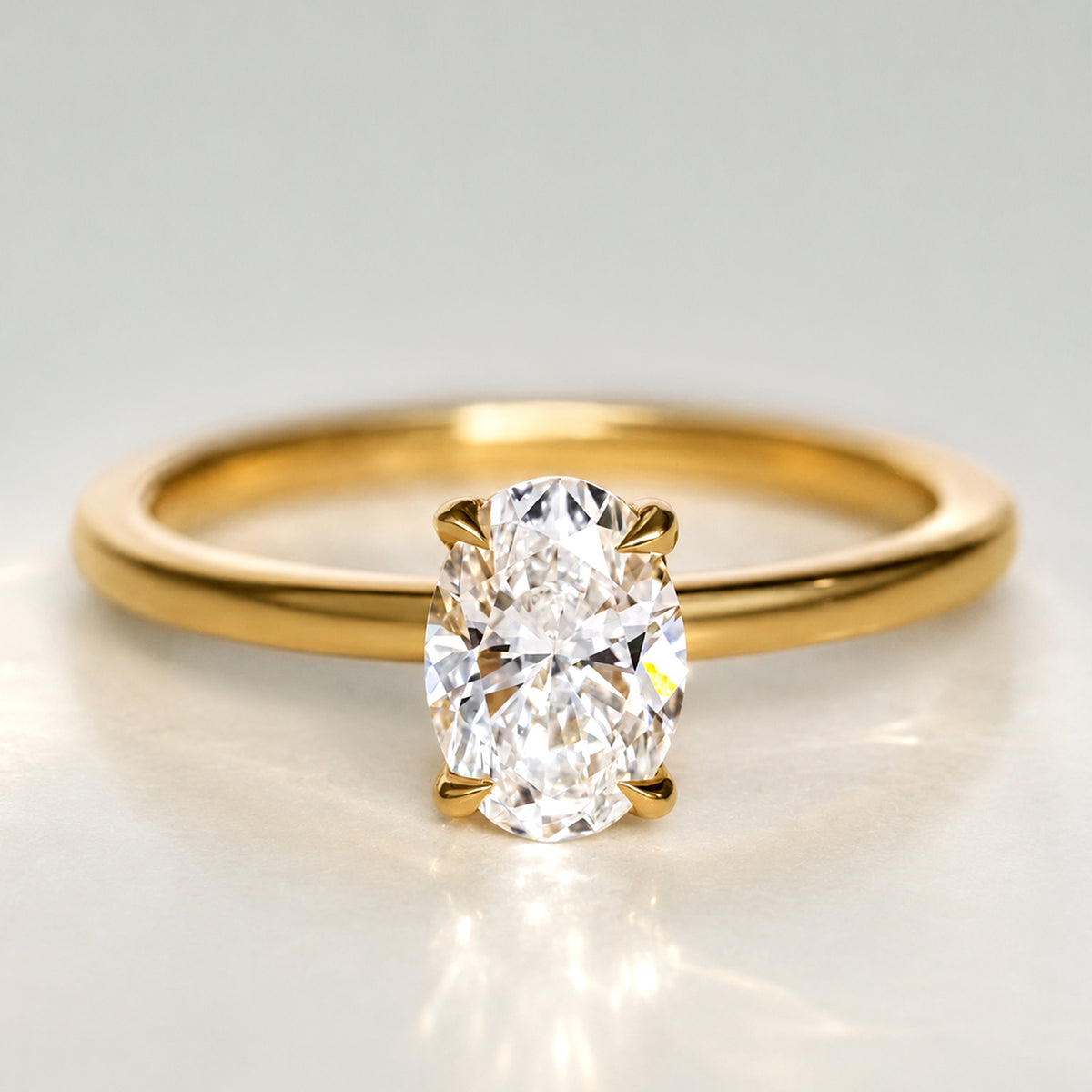 Hidden Halo Design Oval Cut Lab Grown Diamond Tapered Shank Engagement Ring #MCERL0142