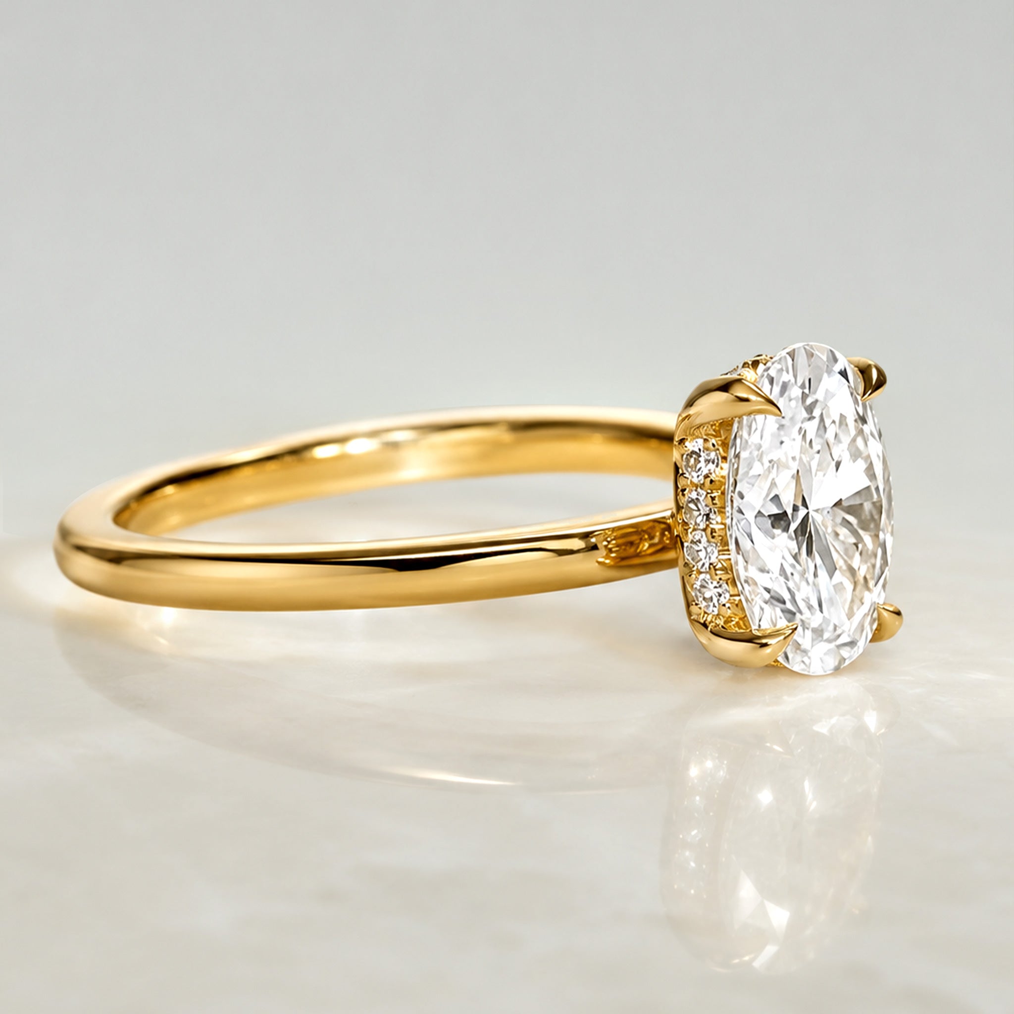 Hidden Halo Design Oval Cut Lab Grown Diamond Tapered Shank Engagement Ring #MCERL0142