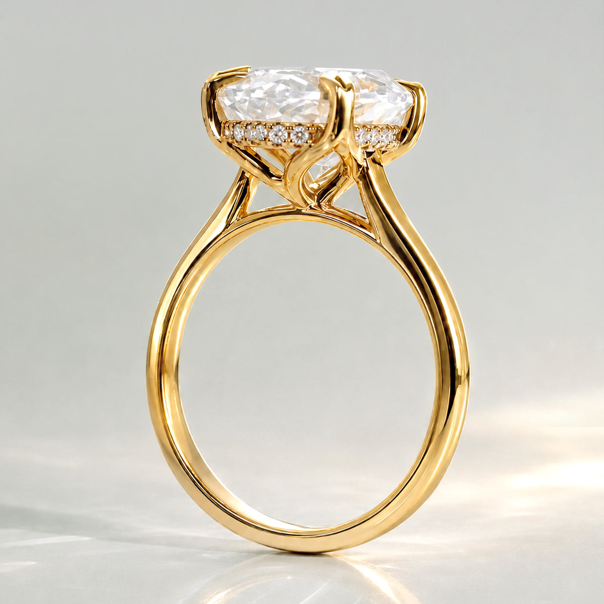 Hidden Halo Design Oval Cut Lab Grown Diamond Tapered Shank Engagement Ring #MCERL0142