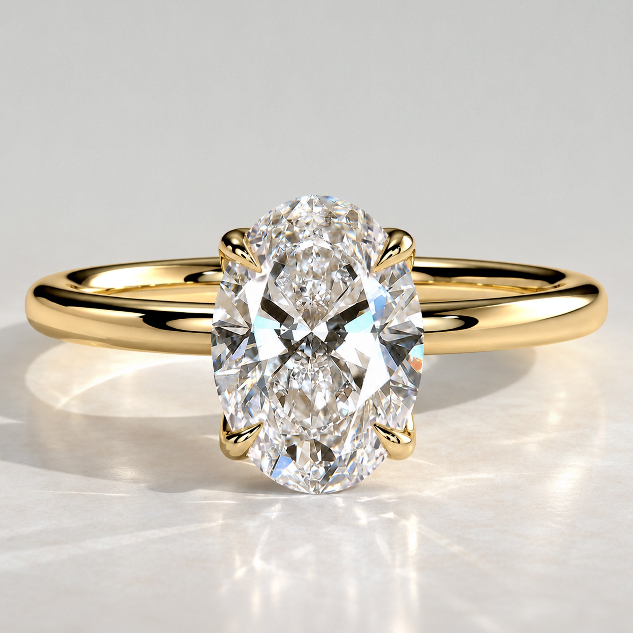 Solitaire Modern Minimalist Design Oval Cut Lab Grown Diamond Tulip Basket Engagement Ring #MCERL0143