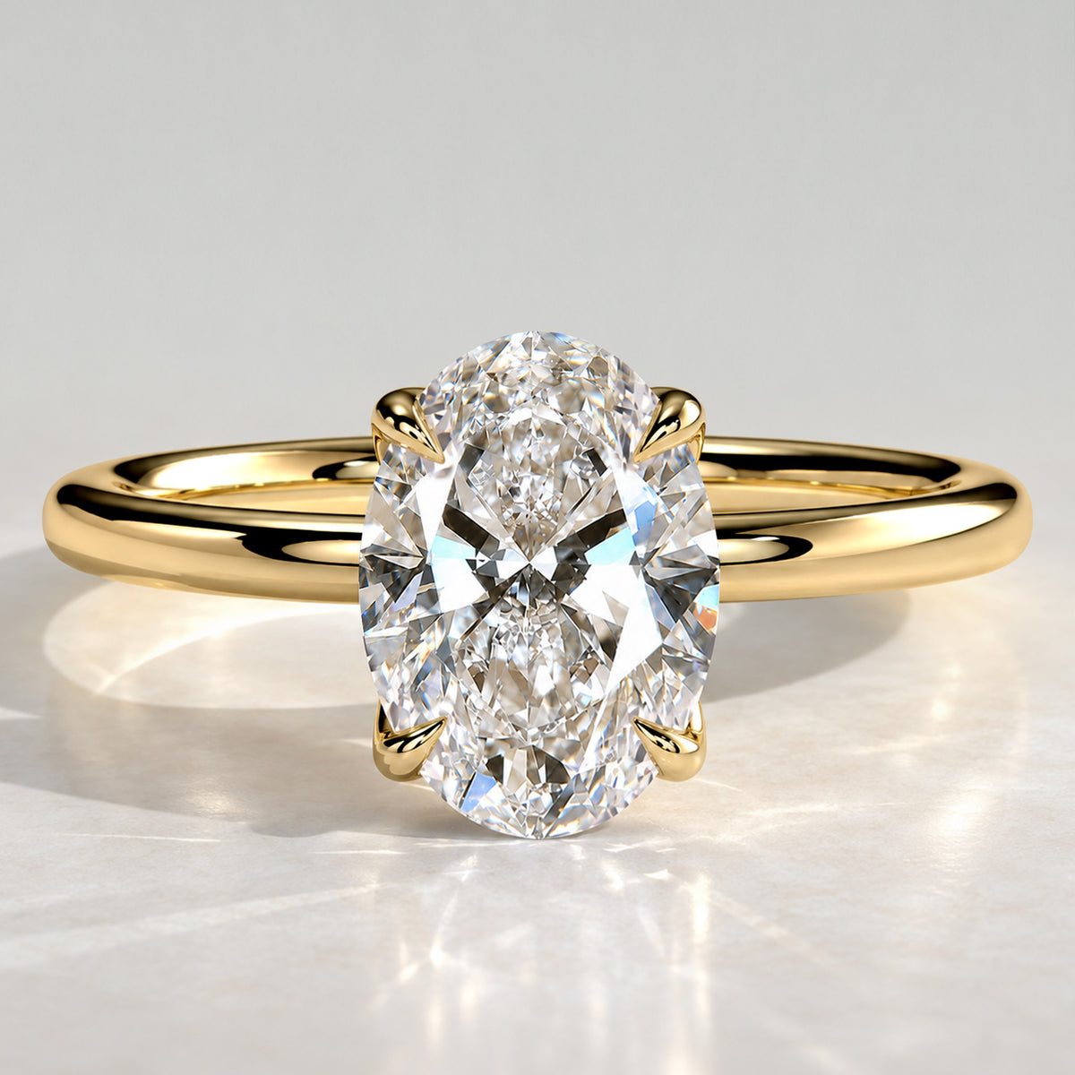 Solitaire Modern Minimalist Design Oval Cut Lab Grown Diamond Tulip Basket Engagement Ring #MCERL0143