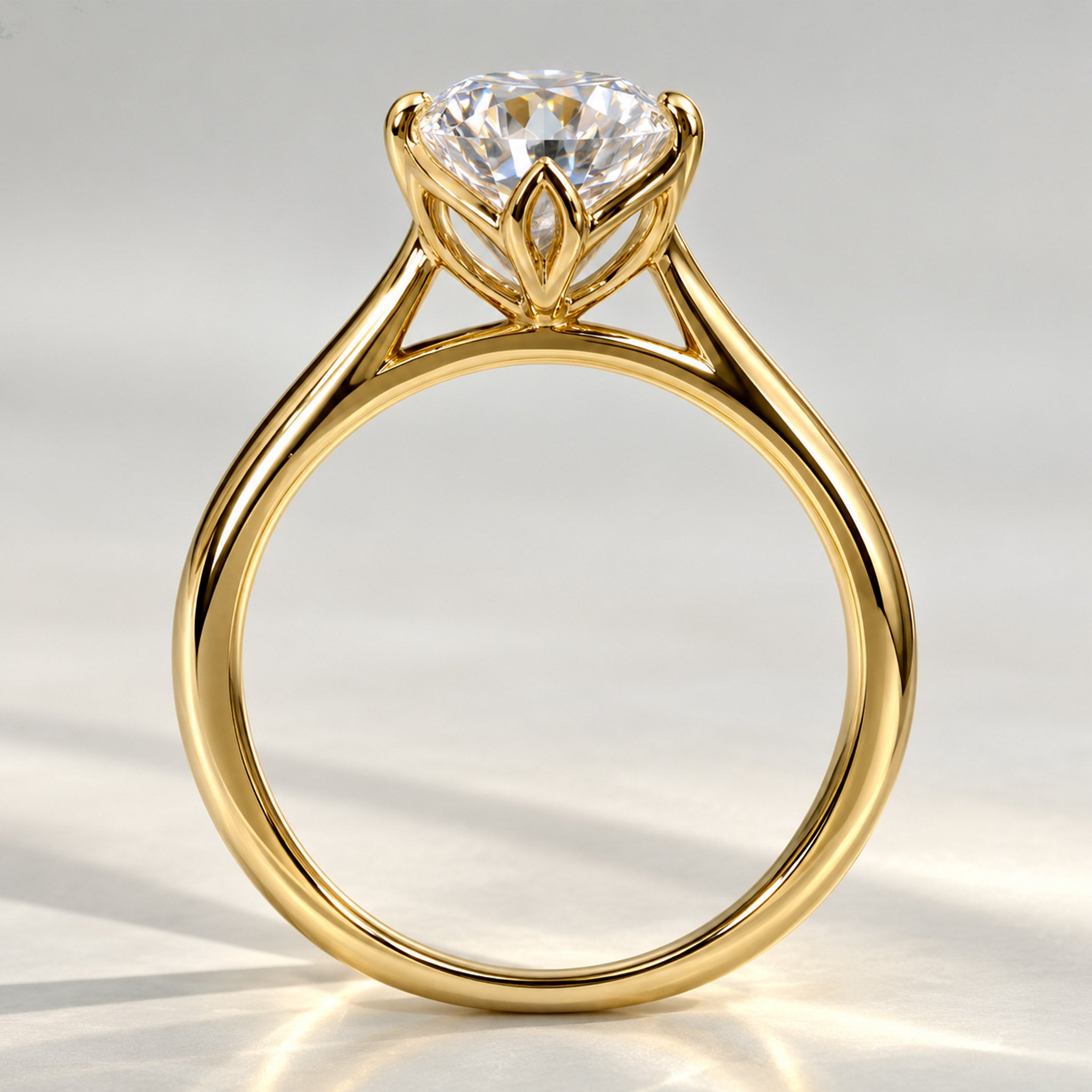 Solitaire Modern Minimalist Design Oval Cut Lab Grown Diamond Tulip Basket Engagement Ring #MCERL0143