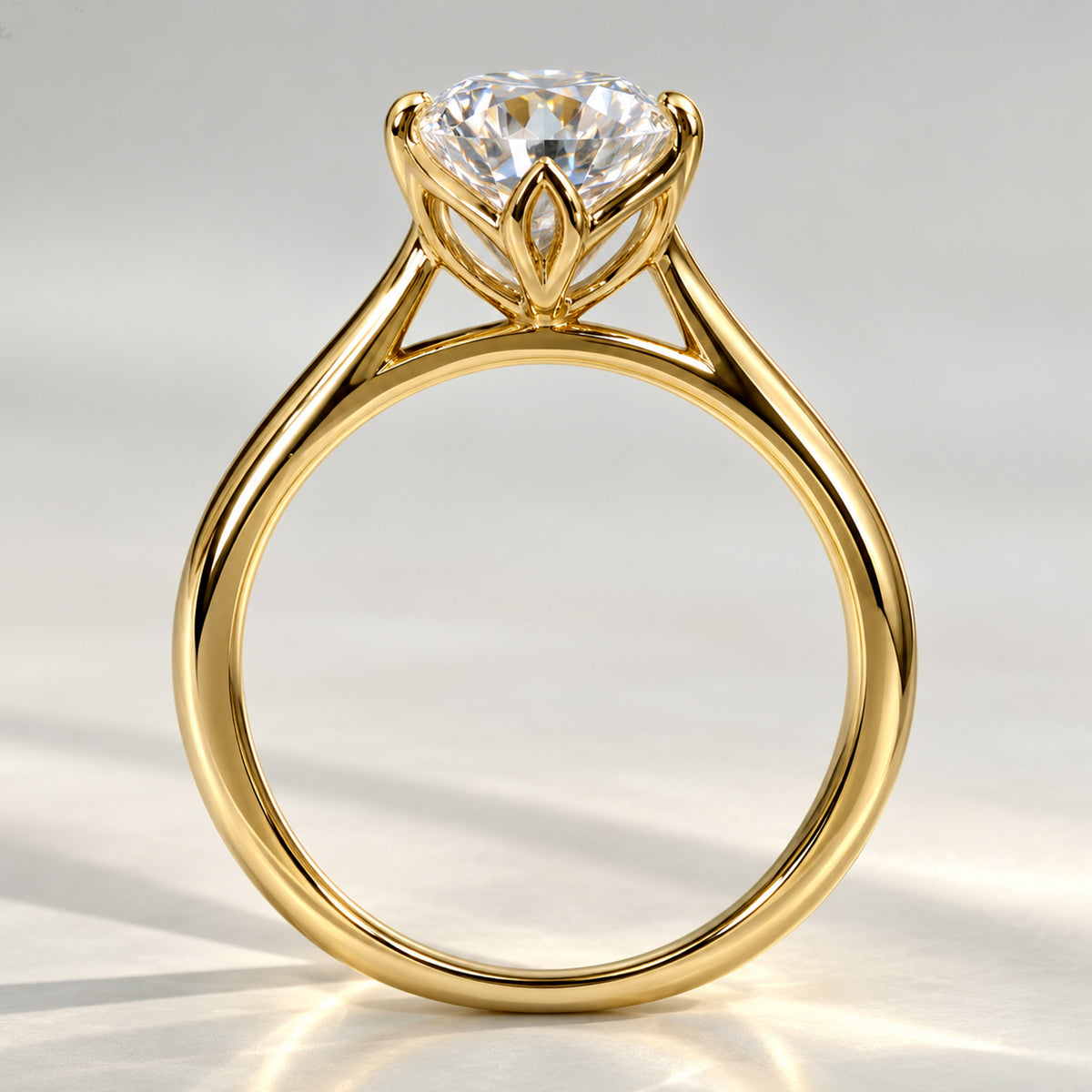 Solitaire Modern Minimalist Design Oval Cut Lab Grown Diamond Tulip Basket Engagement Ring #MCERL0143