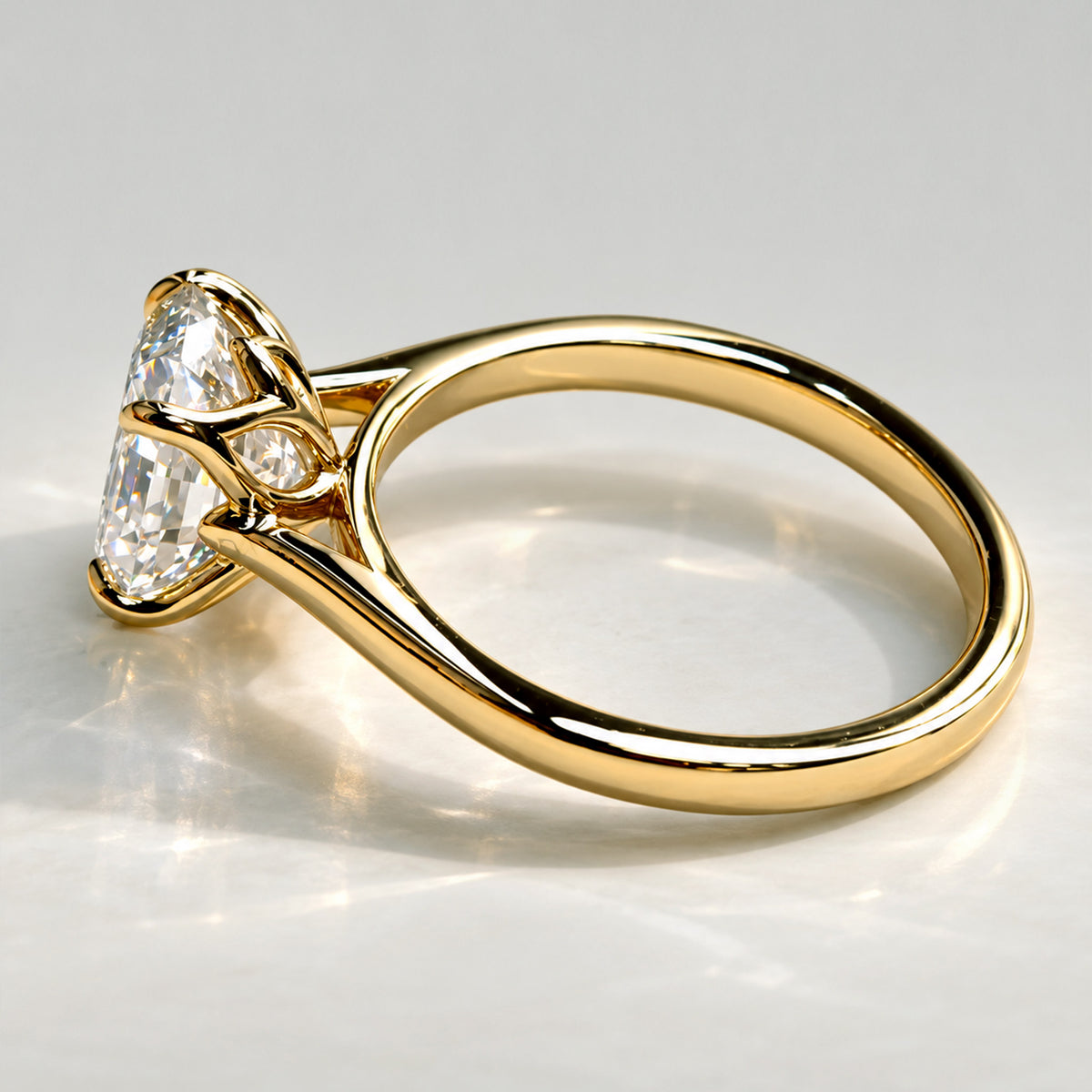 Solitaire Modern Minimalist Design Oval Cut Lab Grown Diamond Tulip Basket Engagement Ring #MCERL0143