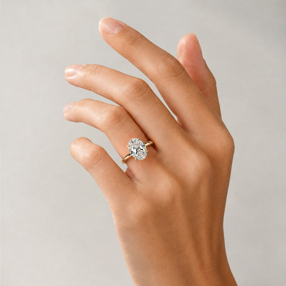 Solitaire Modern Minimalist Design Oval Cut Lab Grown Diamond Tulip Basket Engagement Ring #MCERL0143