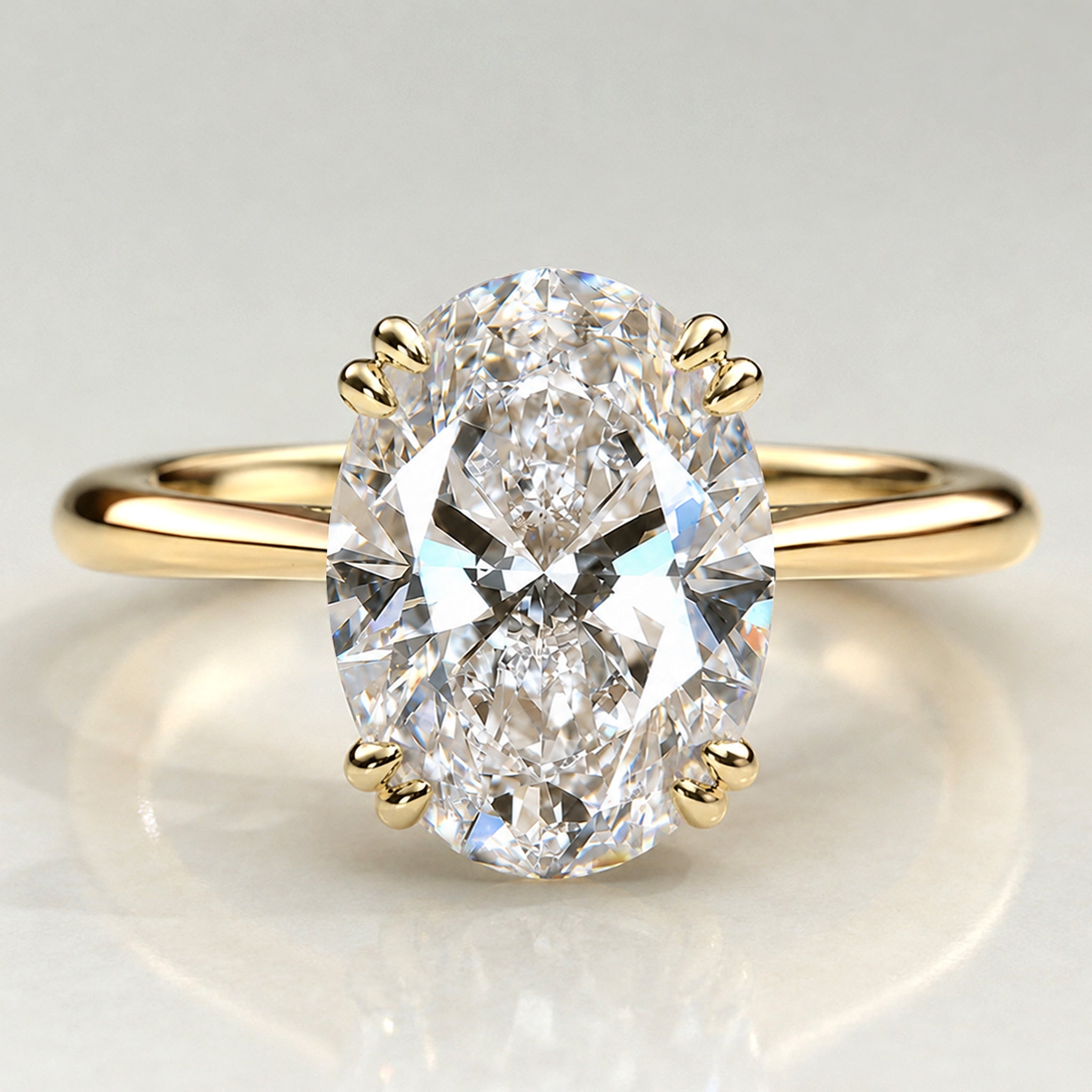 Modern Hidden Halo Design Oval Cut Lab Grown Diamond Pave Tapered Shank Engagement Ring #MCERL0144