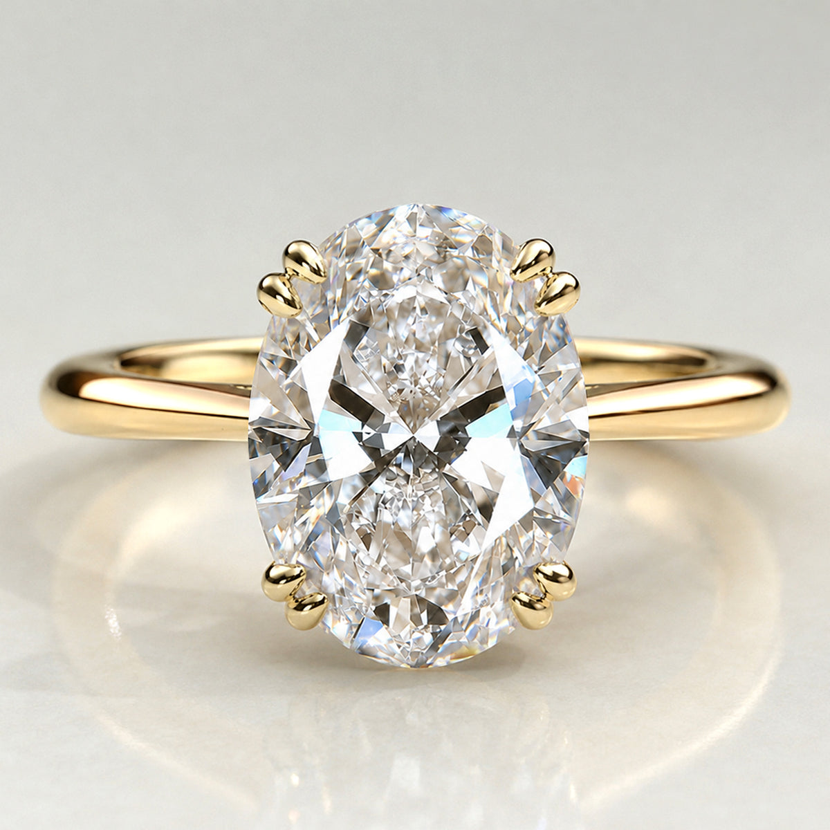 Modern Hidden Halo Design Oval Cut Lab Grown Diamond Pave Tapered Shank Engagement Ring #MCERL0144