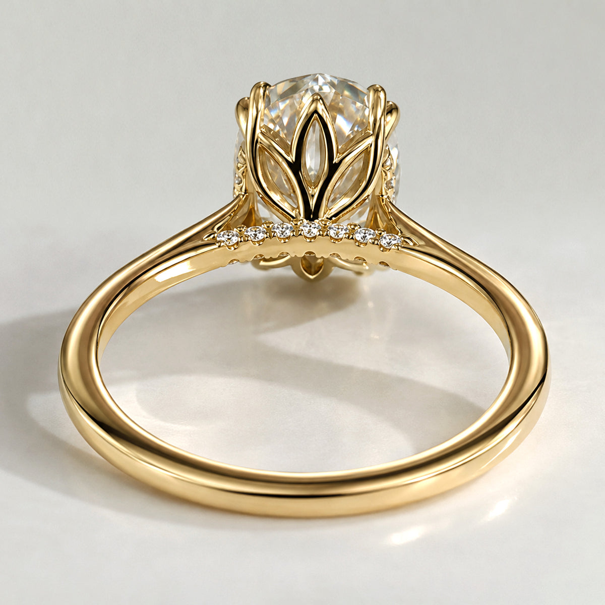 Modern Hidden Halo Design Oval Cut Lab Grown Diamond Pave Tapered Shank Engagement Ring #MCERL0144