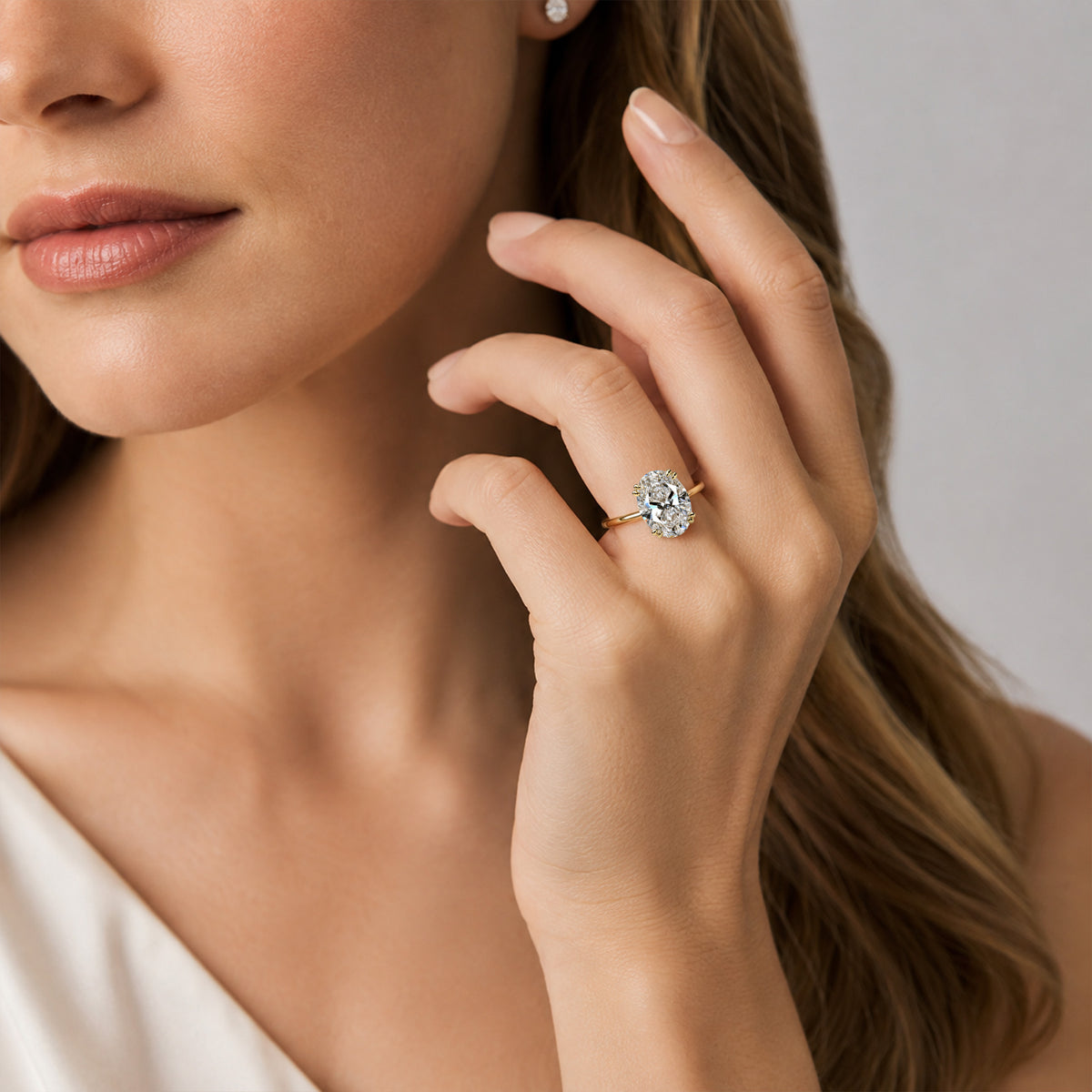 Modern Hidden Halo Design Oval Cut Lab Grown Diamond Pave Tapered Shank Engagement Ring #MCERL0144