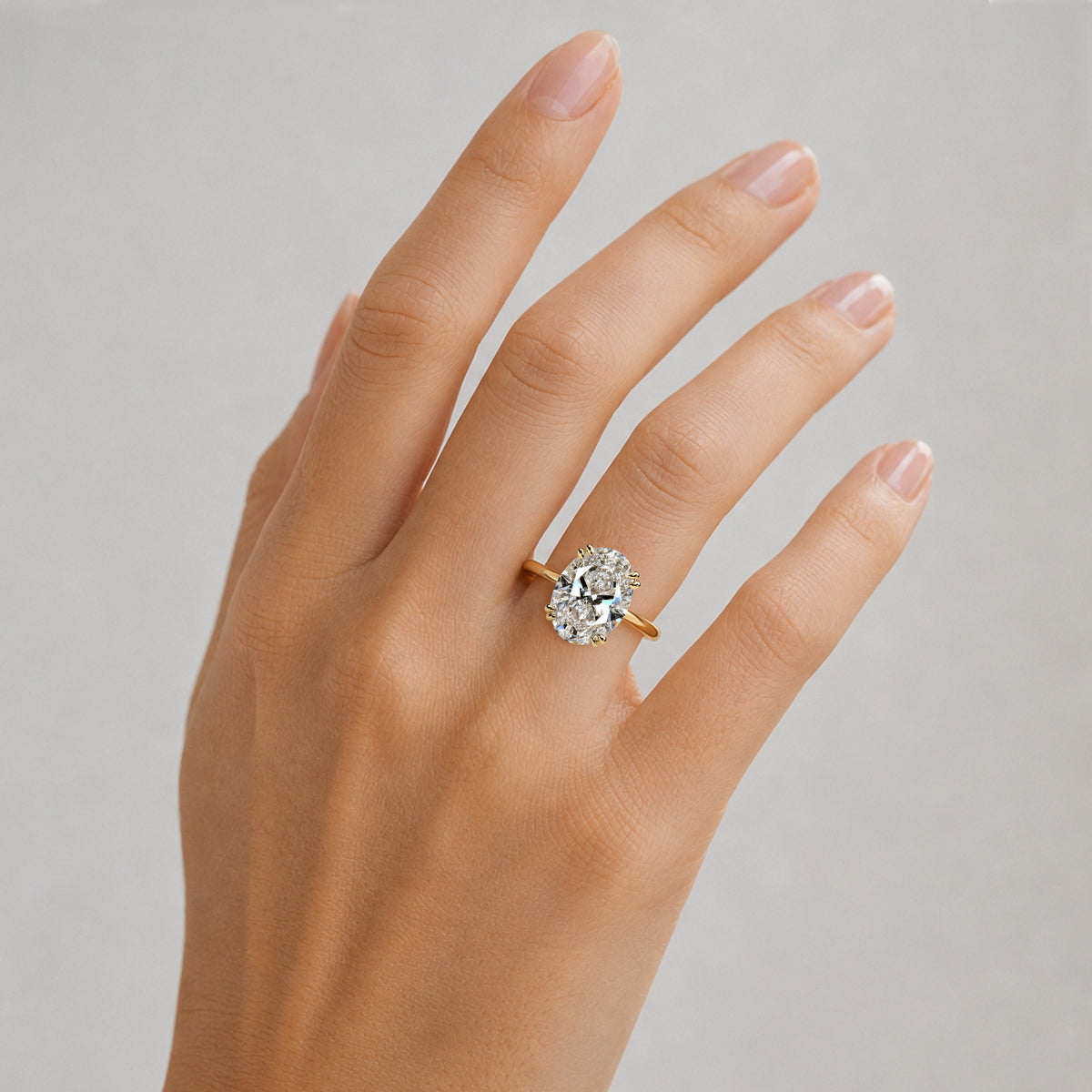 Modern Hidden Halo Design Oval Cut Lab Grown Diamond Pave Tapered Shank Engagement Ring #MCERL0144