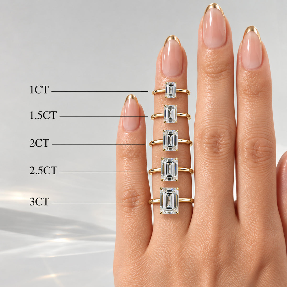 Solitaire Hidden Halo Design Emerald Cut Lab Grown Diamond Tulip Basket Engagement Ring With Round Cut Accent Stones #MCERL0153