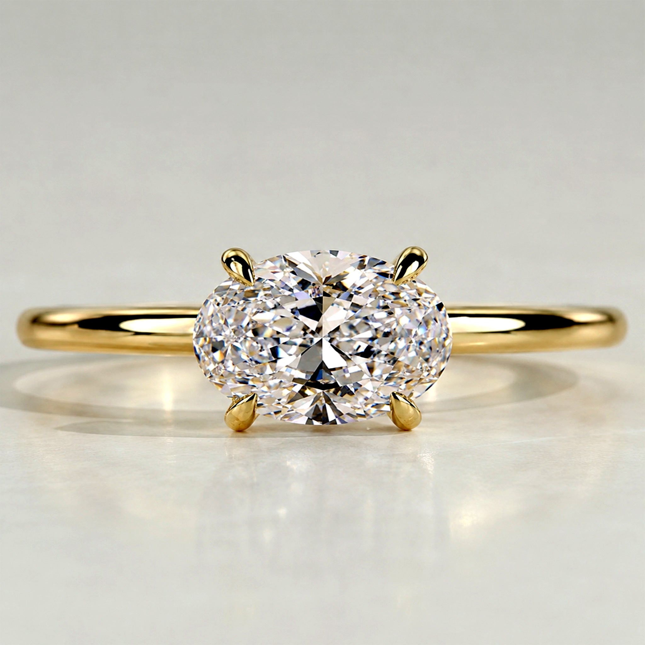 Minimalist Solitaire Design Oval Cut Lab Grown Diamond Tapered Shank Engagement Ring #MCERL0159