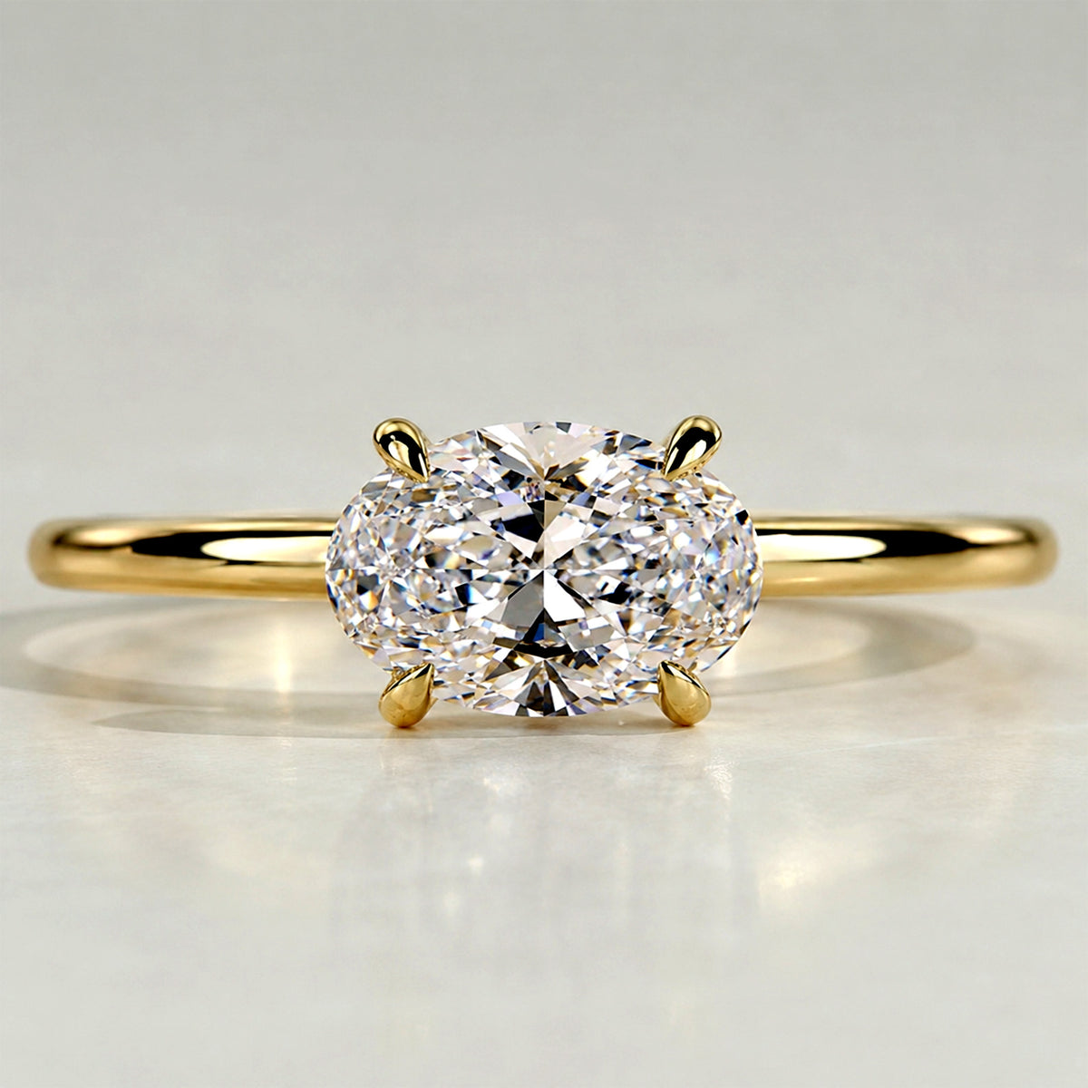 Minimalist Solitaire Design Oval Cut Lab Grown Diamond Tapered Shank Engagement Ring #MCERL0159