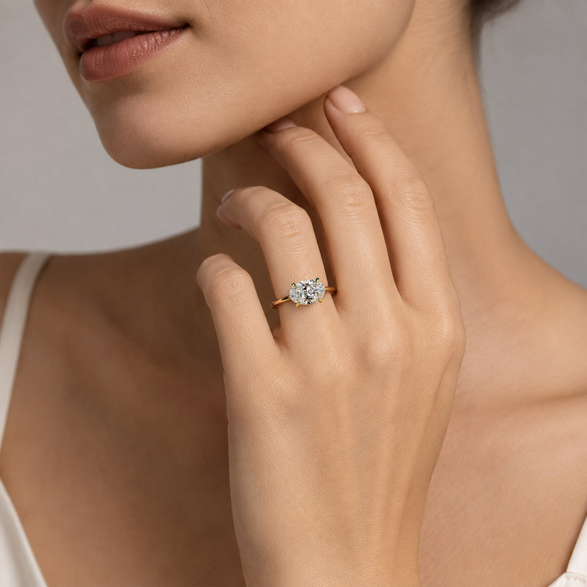 Minimalist Solitaire Design Oval Cut Lab Grown Diamond Tapered Shank Engagement Ring #MCERL0159