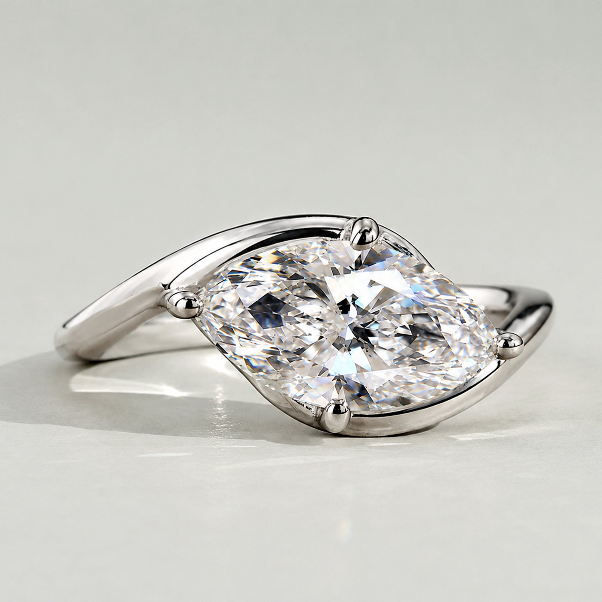 Modern Design Marquise Cut Lab Grown Diamond Bypass Shank Engagement Ring #MCERL0160