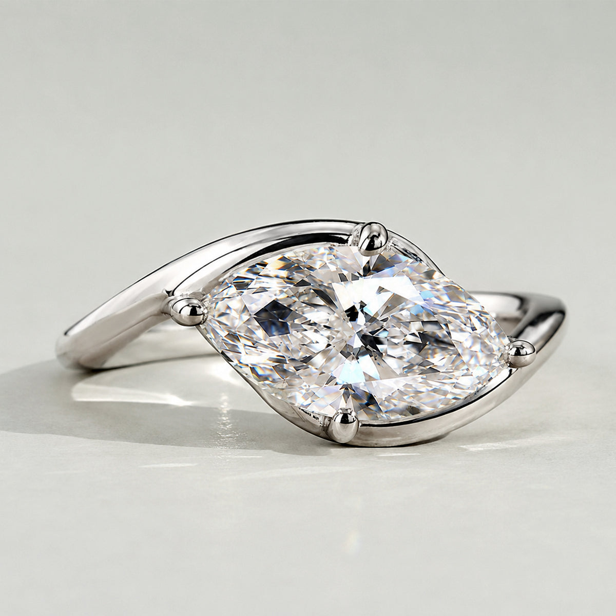 Modern Design Marquise Cut Lab Grown Diamond Bypass Shank Engagement Ring #MCERL0160